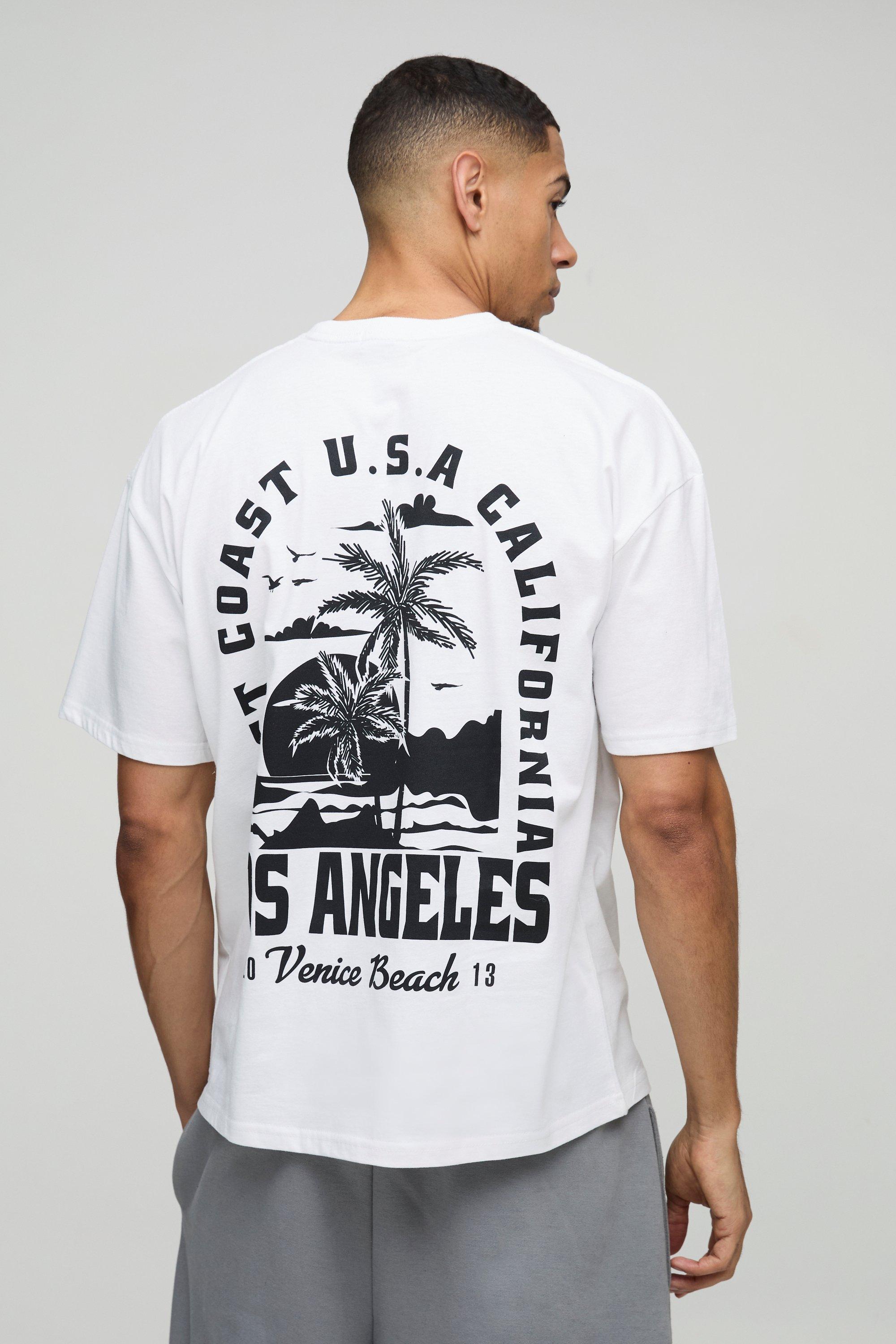 Mens White Oversized Los Angeles Print T-Shirt, White