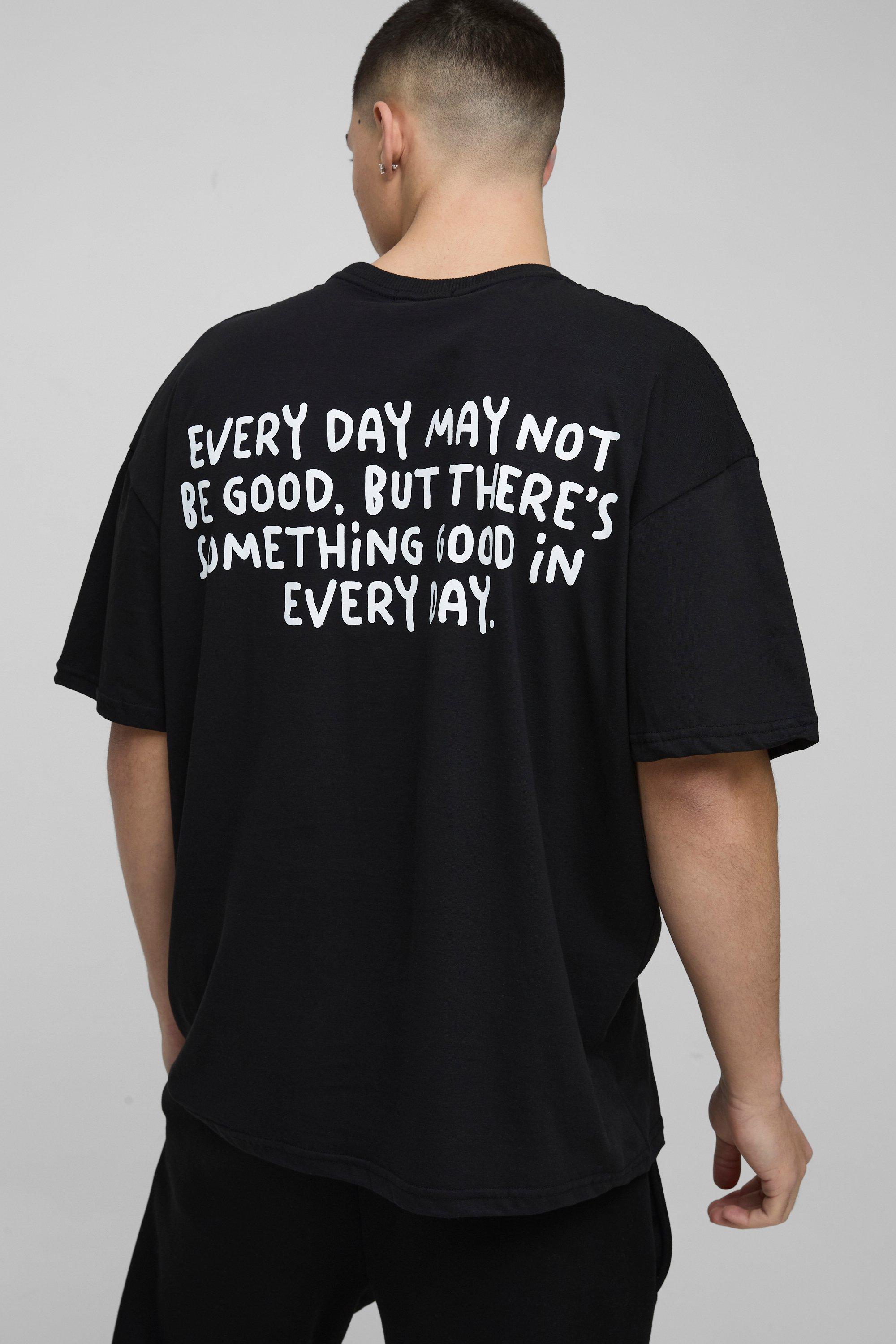 T-shirt oversize con grafica di testo Everyday, Nero