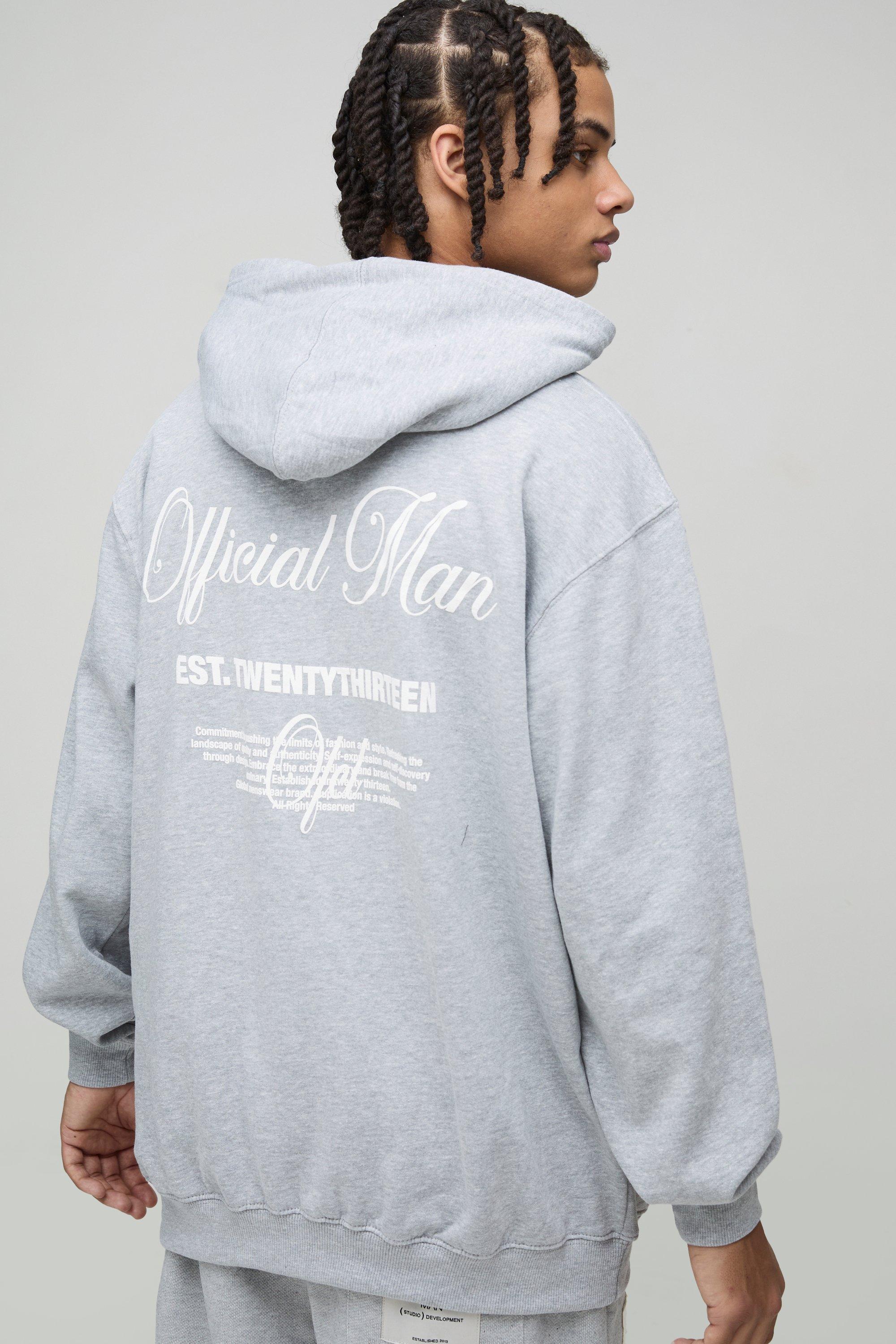 Felpa oversize con stampa Official MAN e cappuccio, Grigio