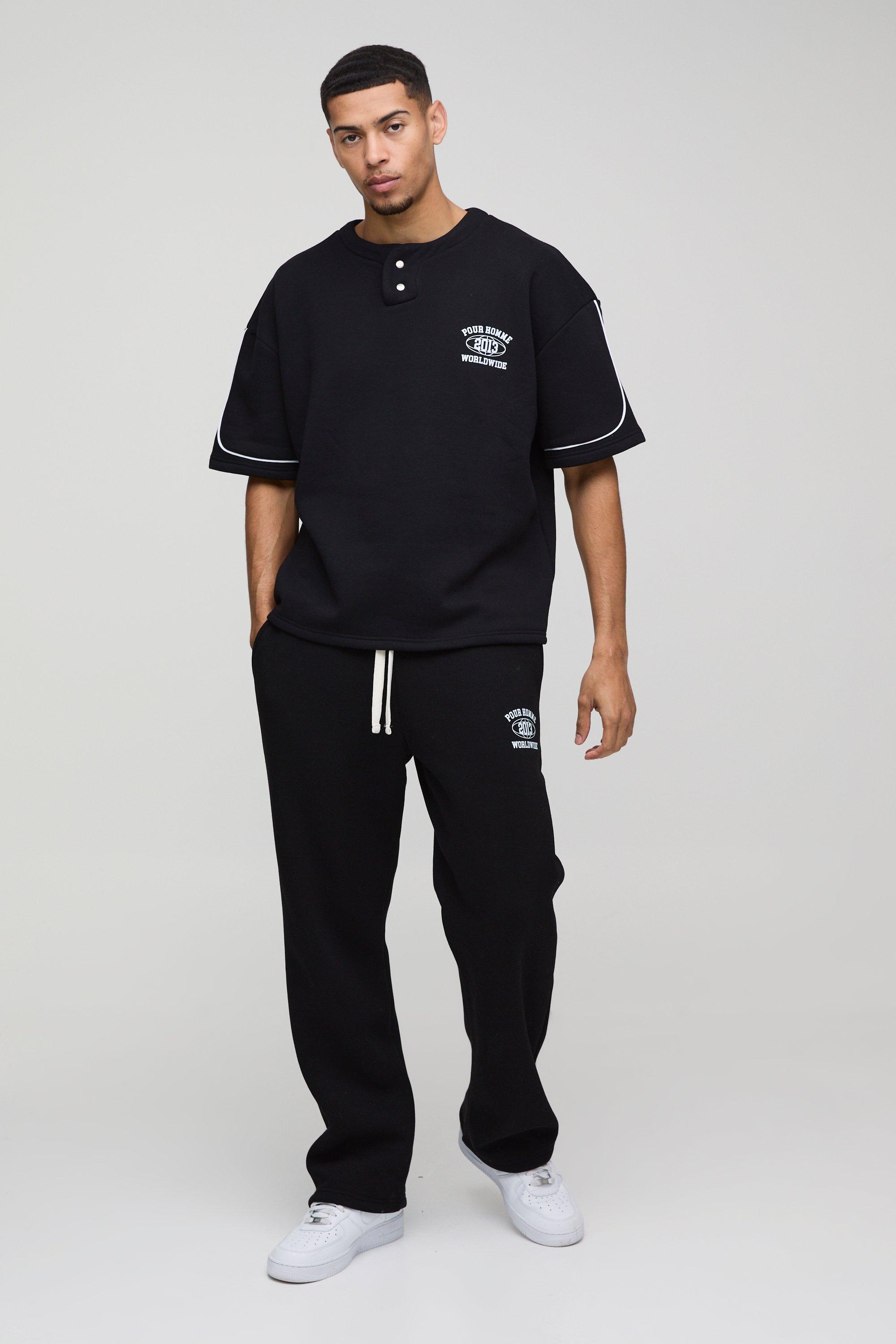 Set lungo squadrato oversize stile Varsity con cordoncino, Nero