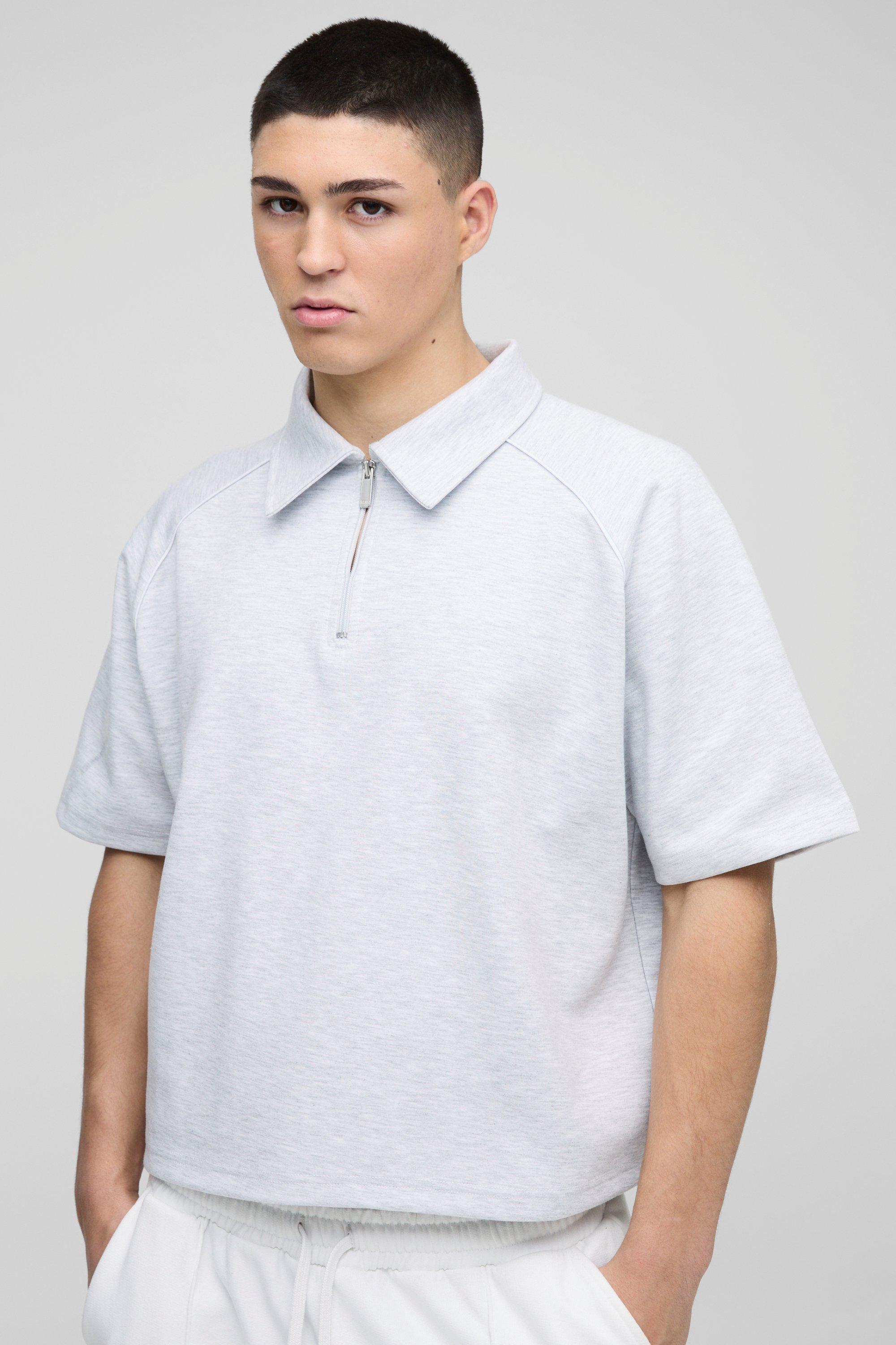 Polo in Scuba con maniche raglan e zip, Grigio