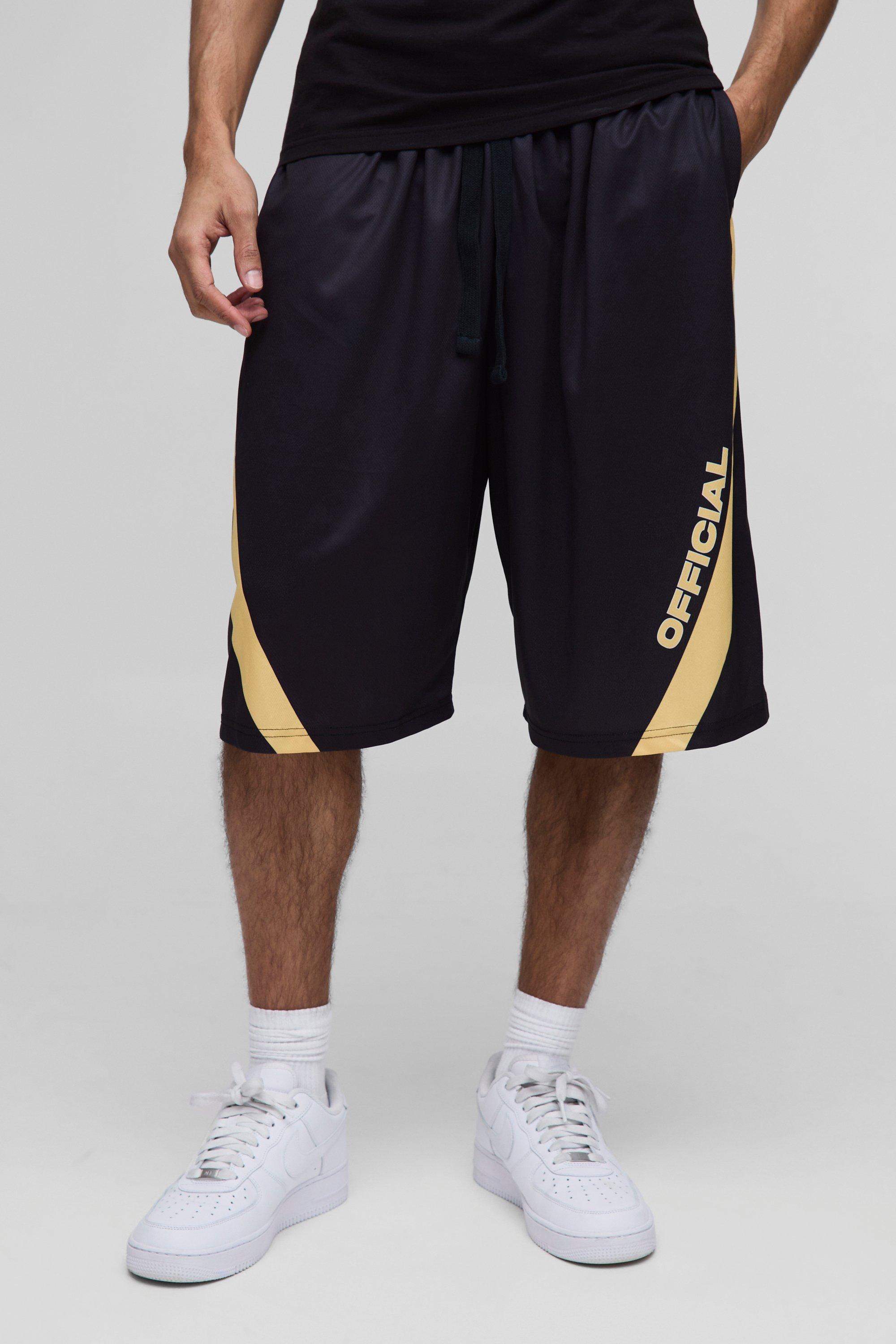 Pantaloncini da basket lunghi oversize in rete, Nero