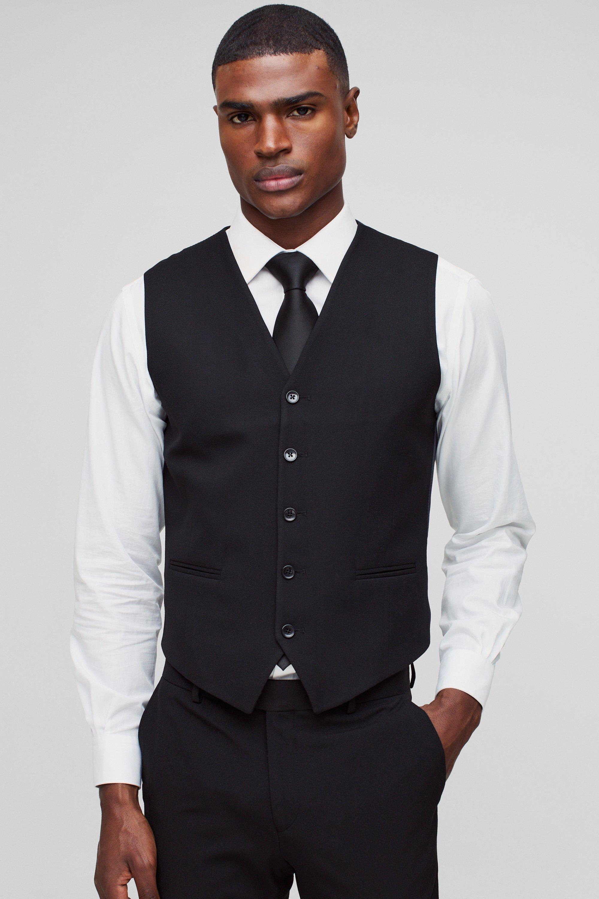 Mens Skinny Black Waistcoat, Black
