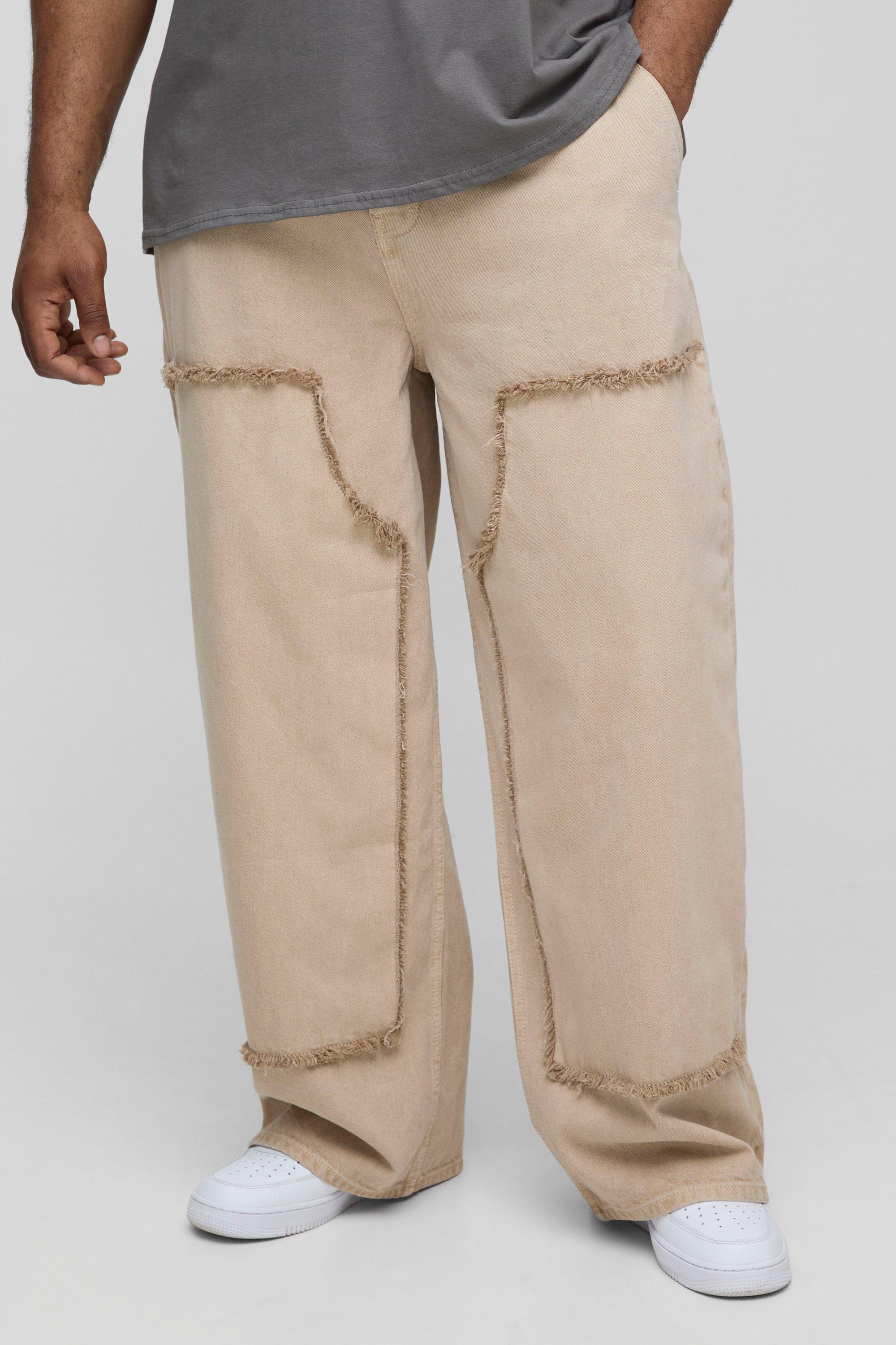 Boohoo Plus Overdye Utility Jeans Met Onbewerkte Zoom En Rechte Pijpen, Stone
