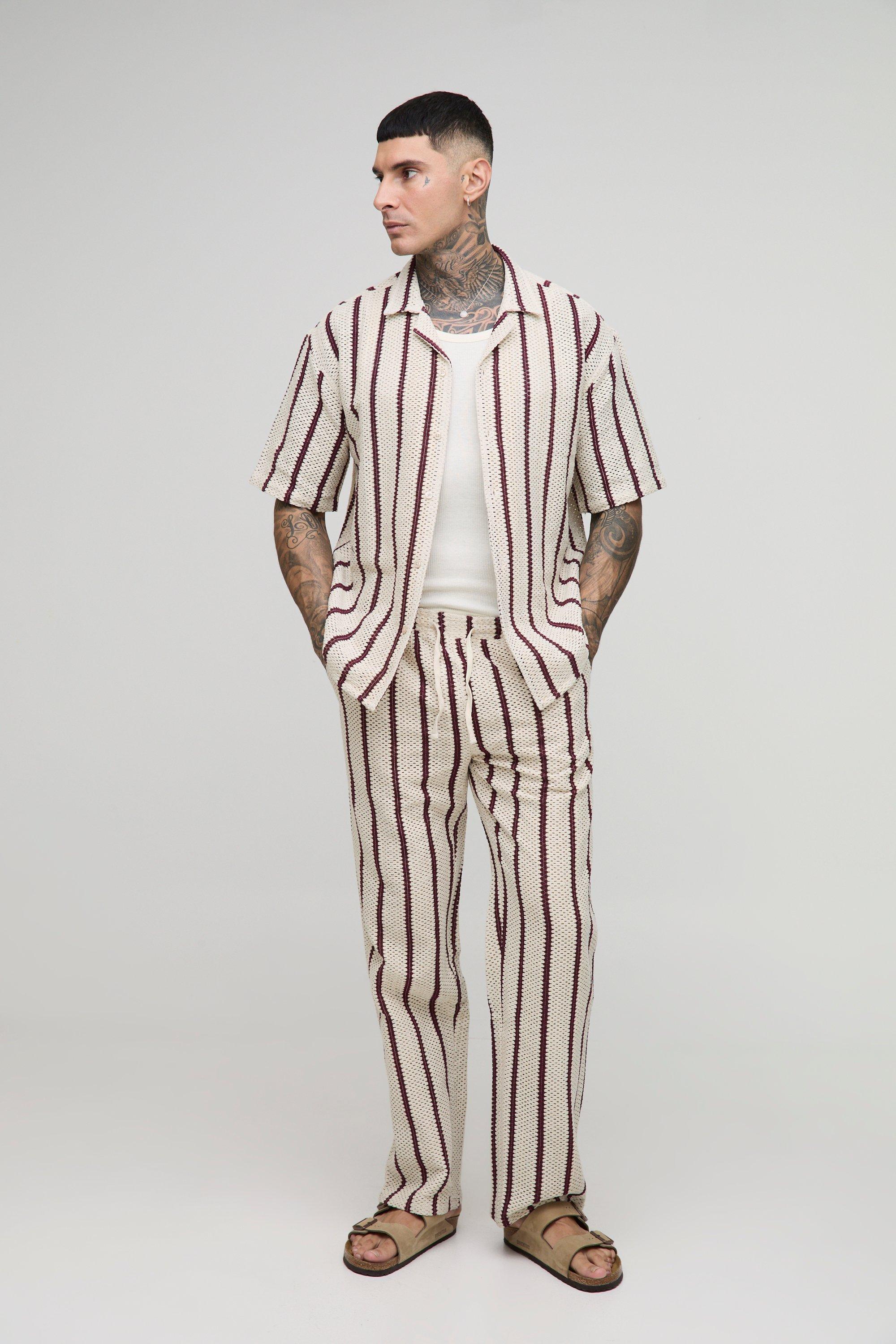 Mens White Tall Oversized Dropped Revere Shirt & Relaxed Trouser Set, White