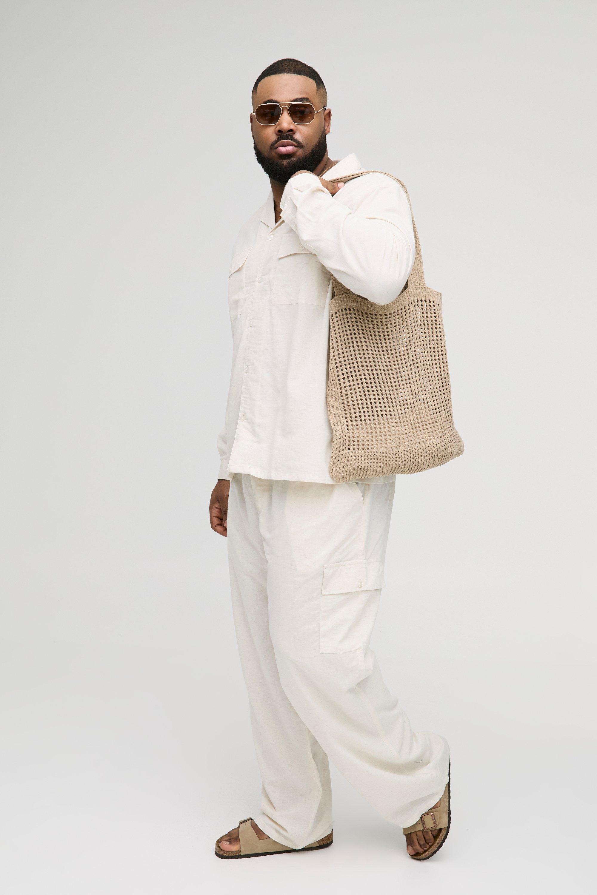 Set Plus Size camicia Cargo Regular Fit in lino & pantaloni, Beige