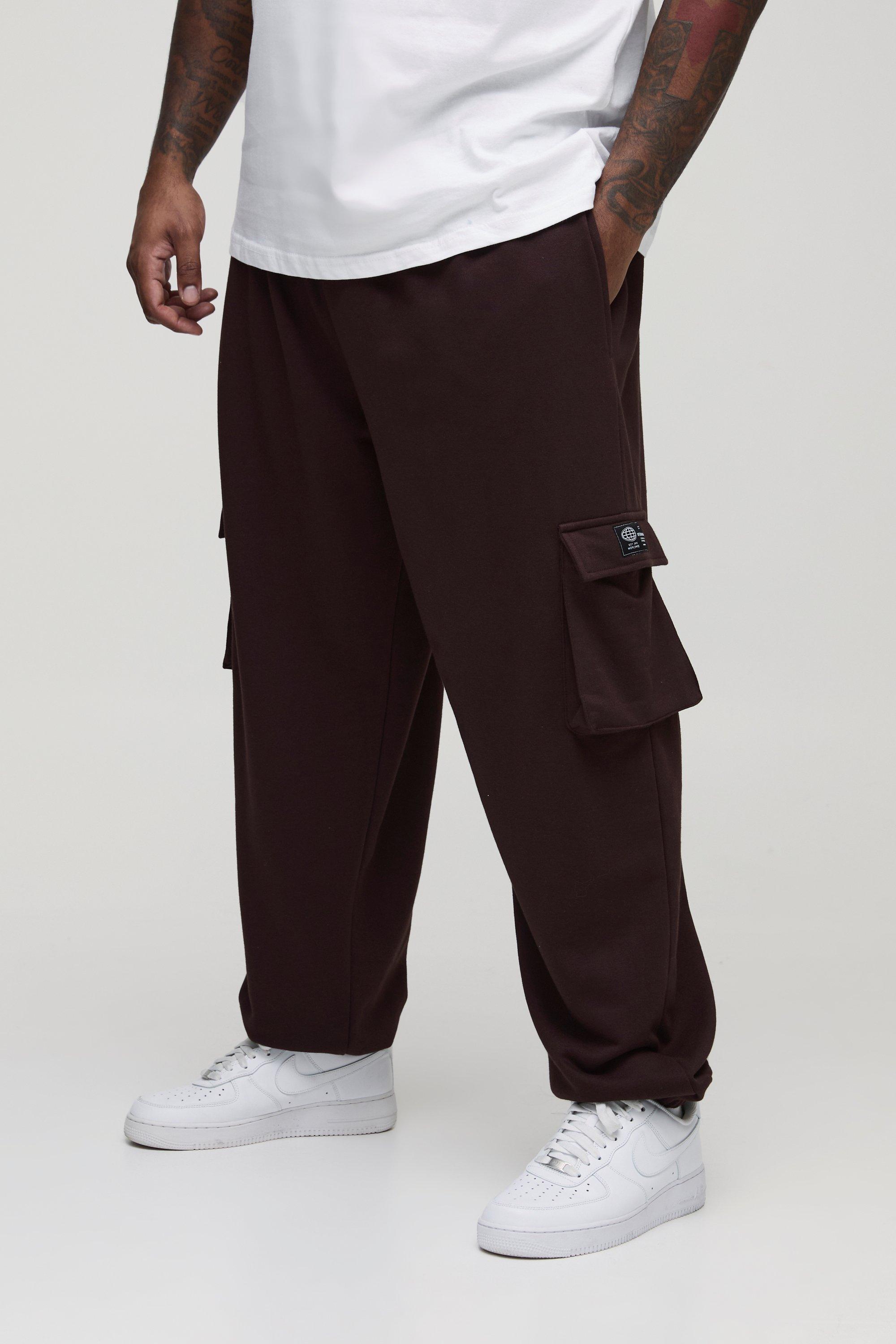 Pantaloni tuta Cargo Plus Size oversize con etichetta intessuta, Brown