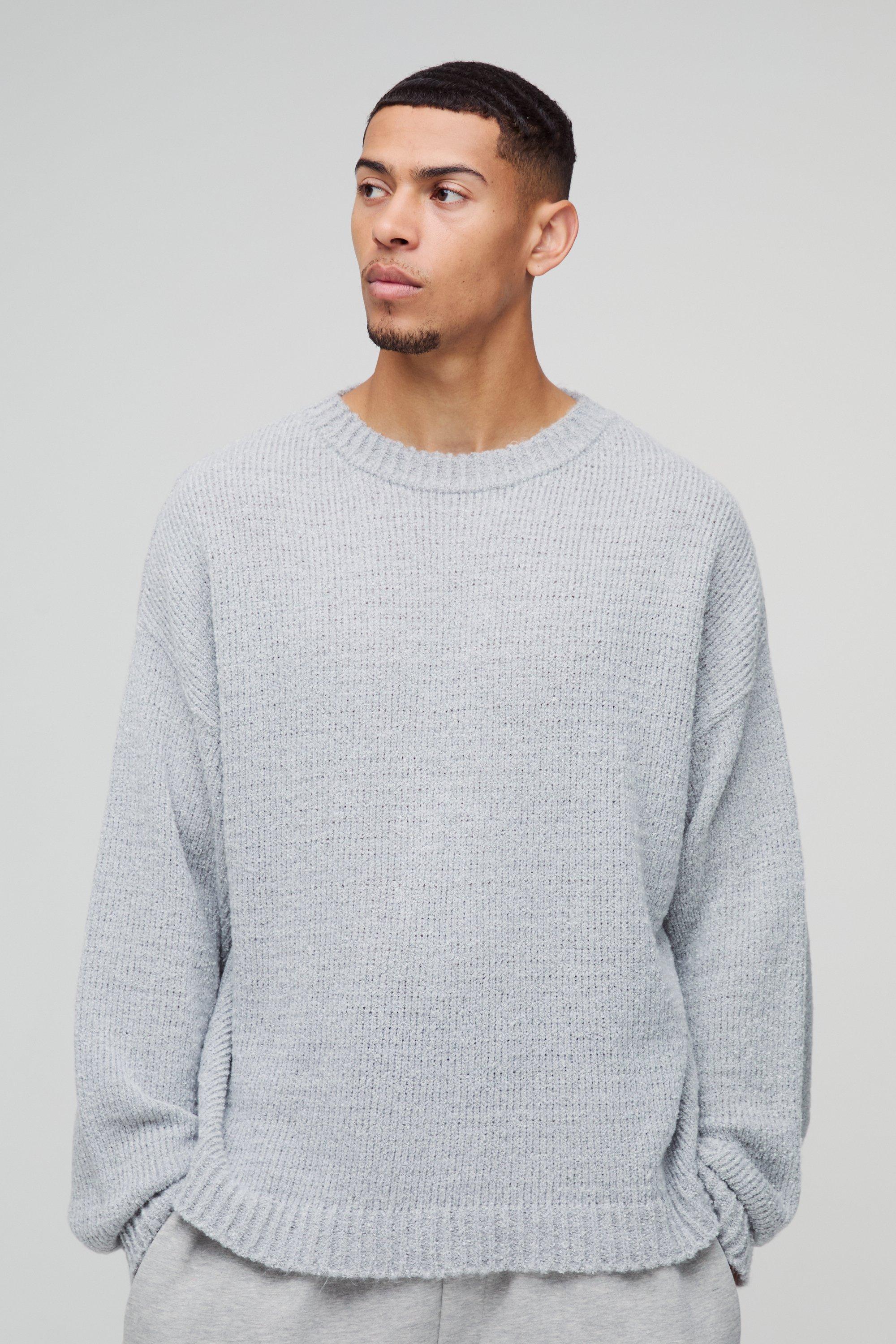 Maglione oversize in bouclé in acrilico, Grigio