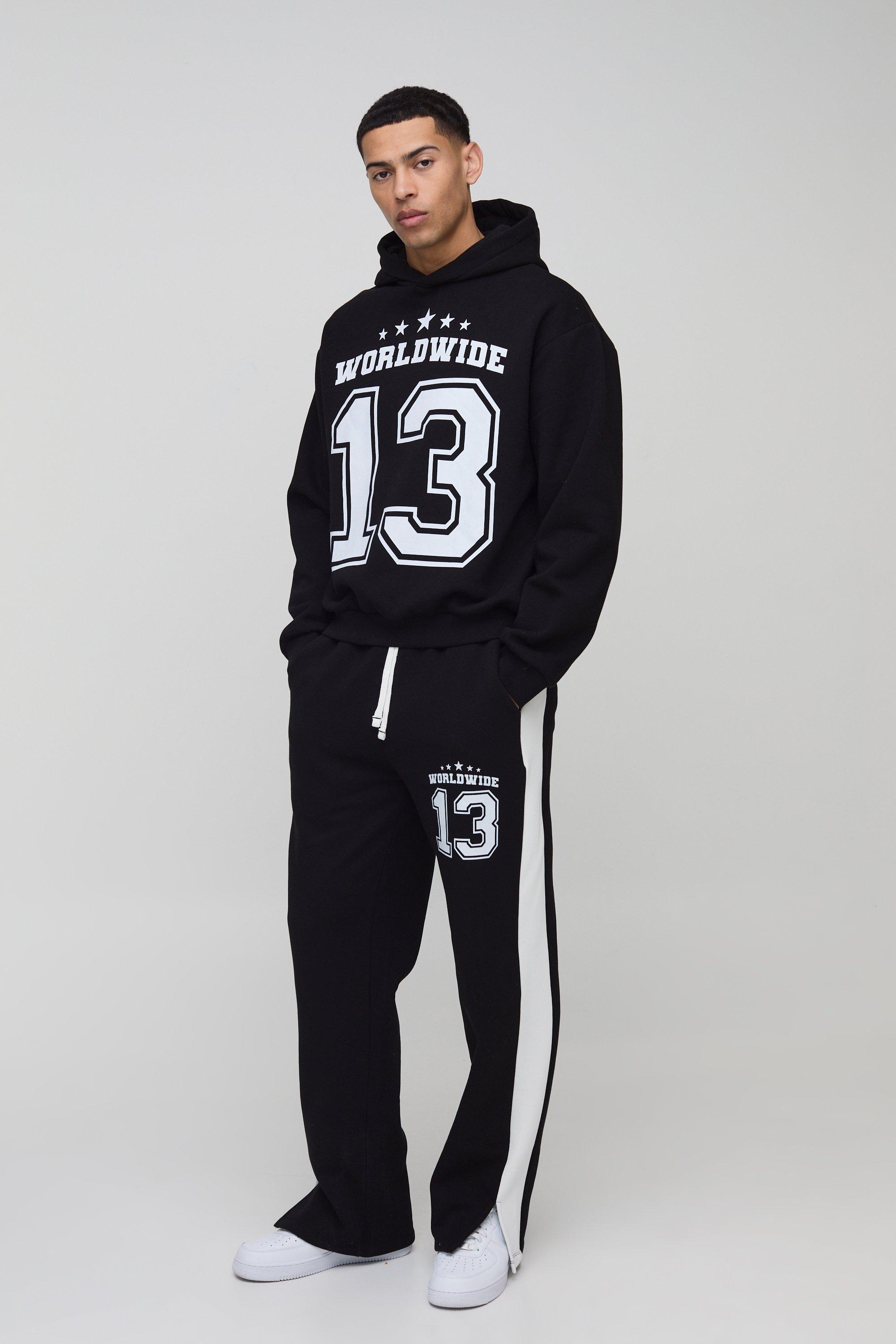 Tuta sportiva squadrata oversize Worldwide con cappuccio e spacco sul fondo, Nero