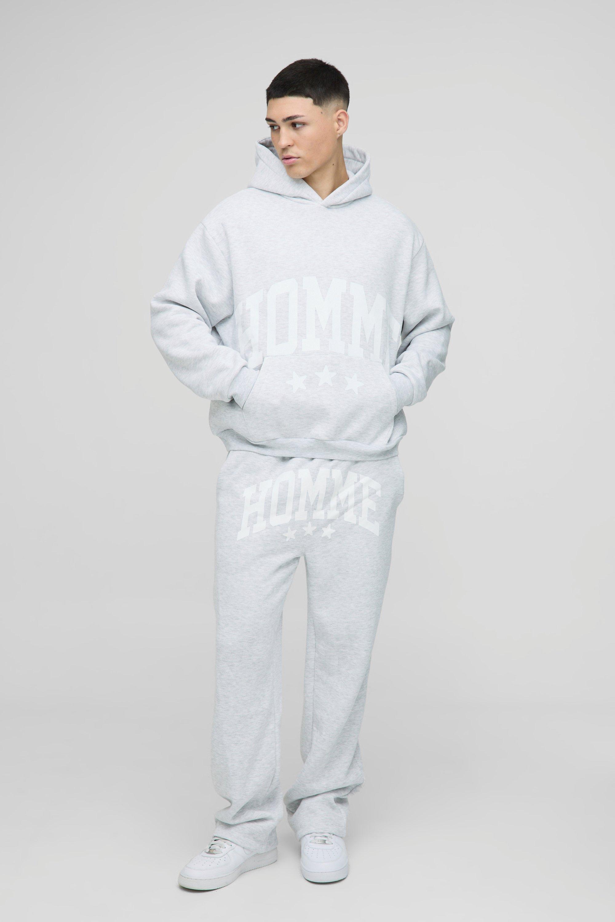 Image of Tuta Sportiva Squadrata Oversize Homme Con Cappuccio, Grigio