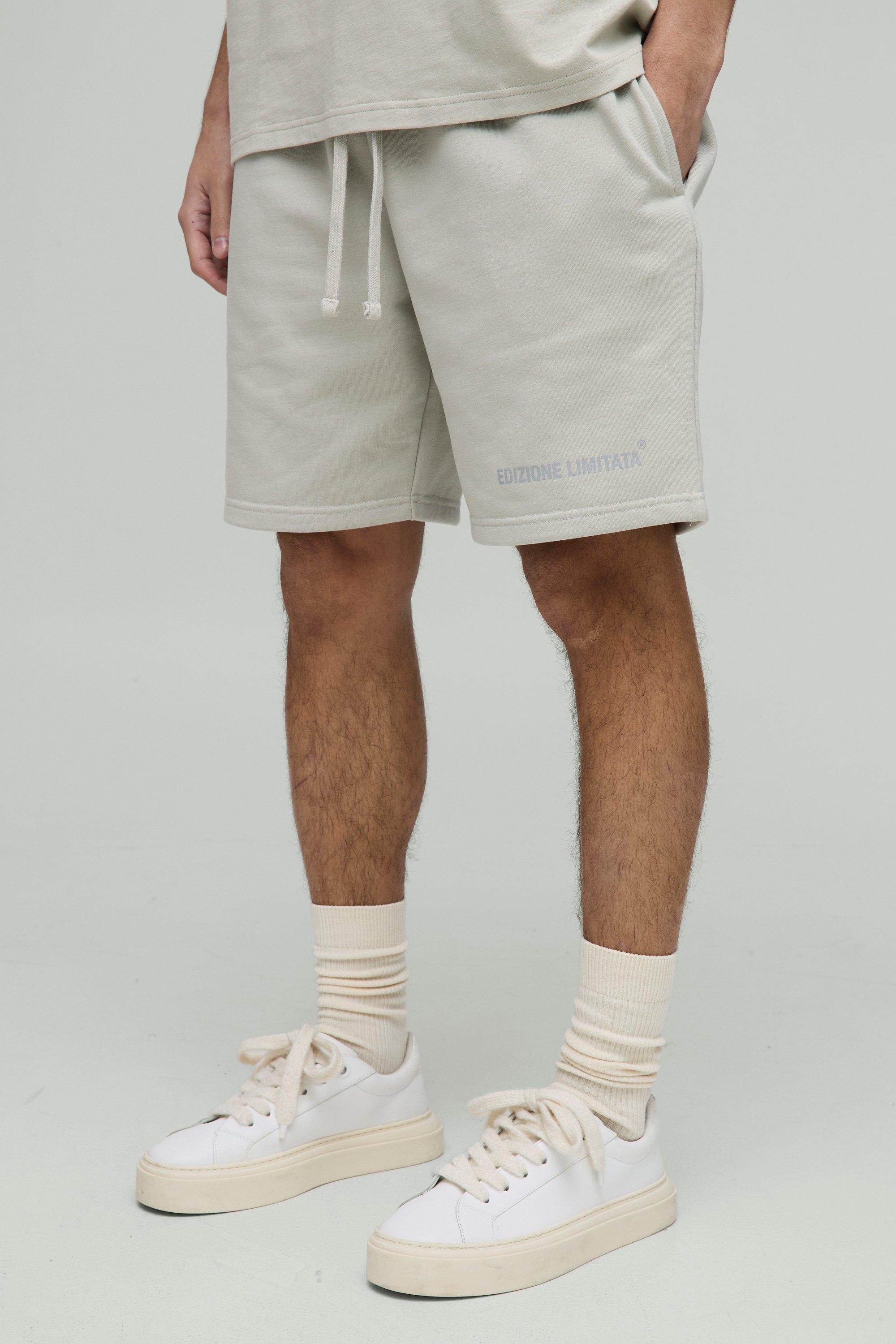 Mens Grey Relaxed Edizione Limitata Mid Length Heavyweight Shorts, Grey