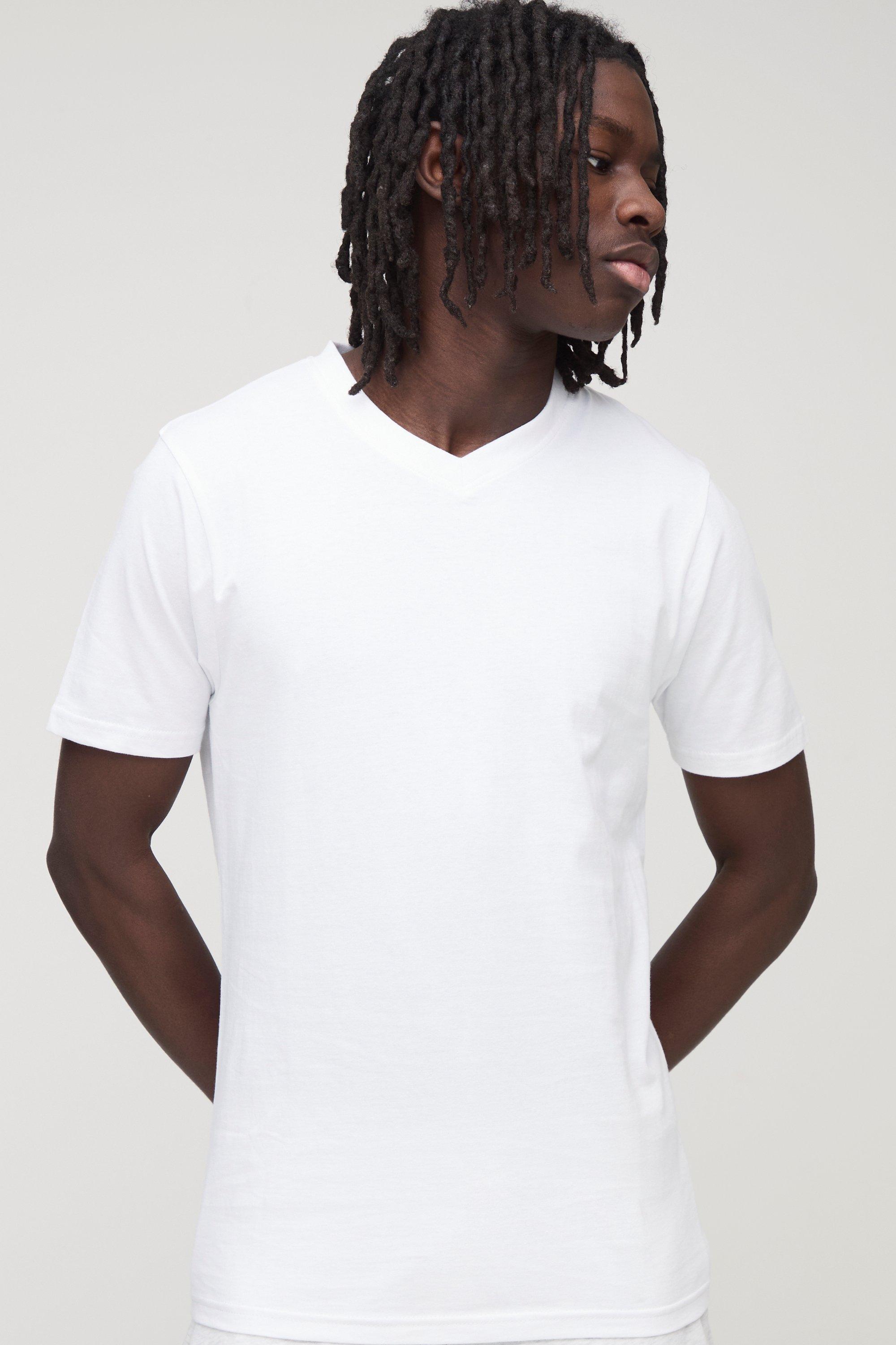 T-shirt Slim Fit Basic con scollo a V, Bianco