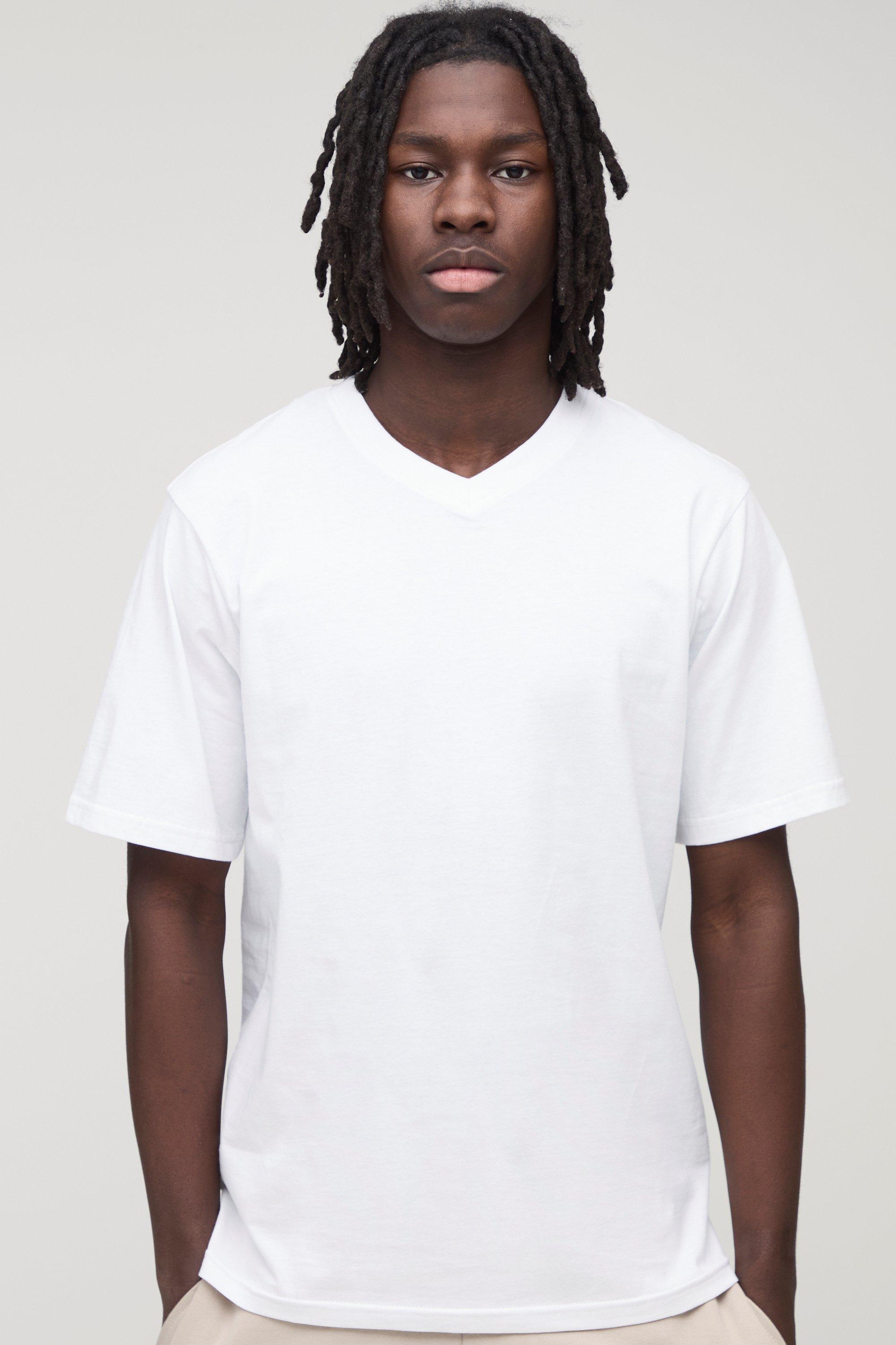 T-shirt Regular Fit Basic con scollo a V, Bianco