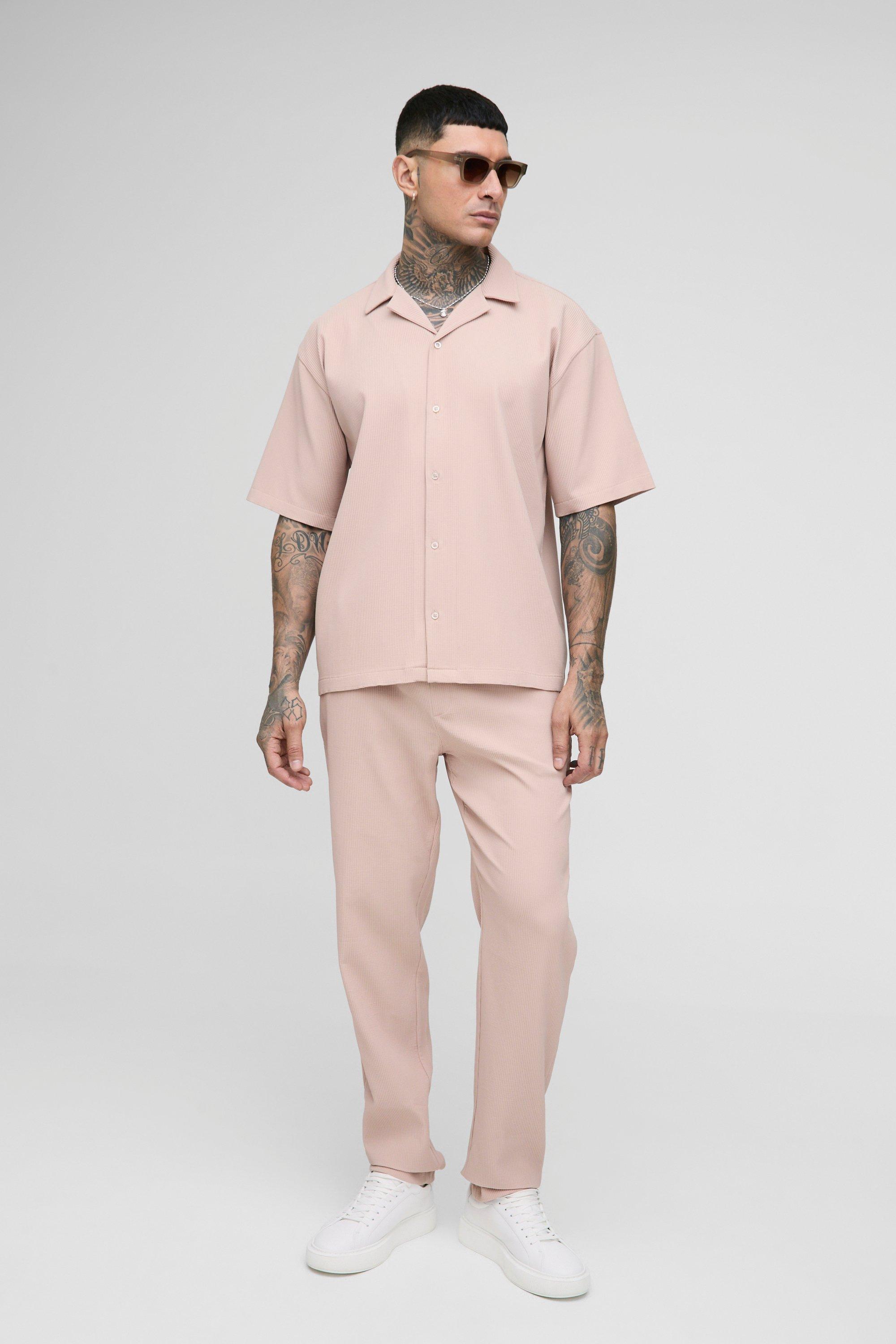 Set Tall camicia a pieghe & pantaloni, Beige