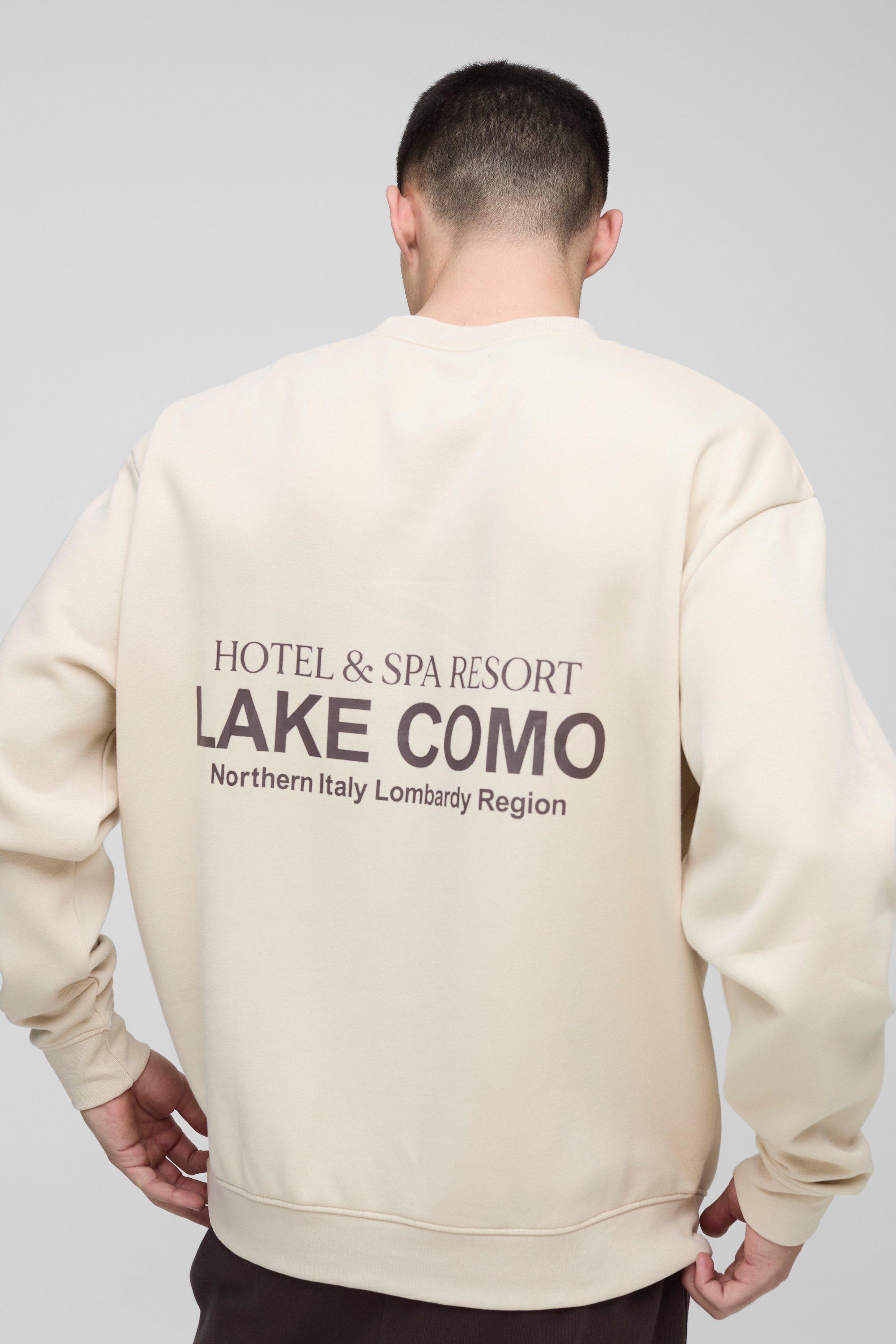 Felpa oversize con grafica di testo Lake Como, Cream