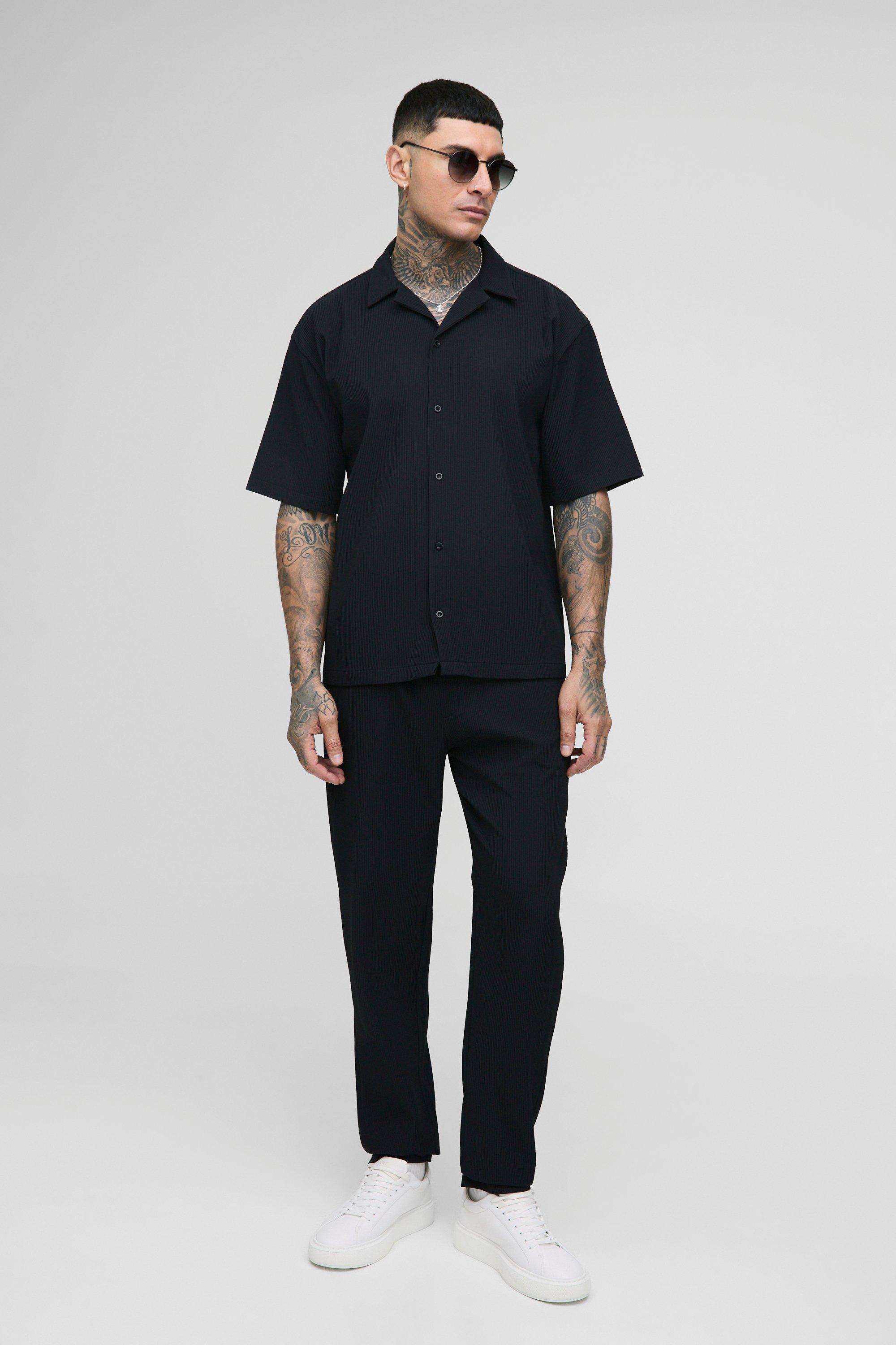 Set Tall camicia a pieghe & pantaloni, Nero