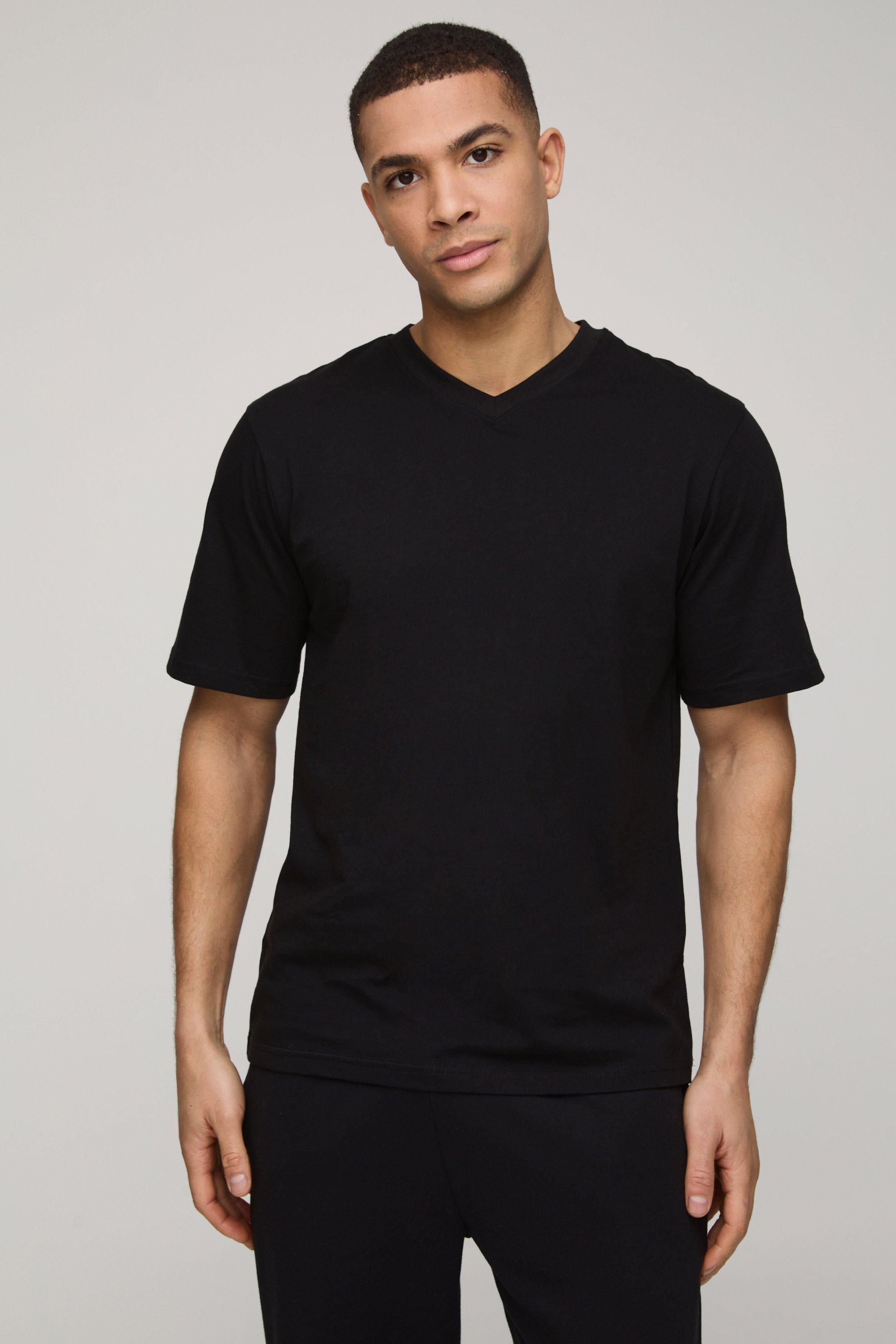 T-shirt pesante Regular Fit con scollo a V, Nero