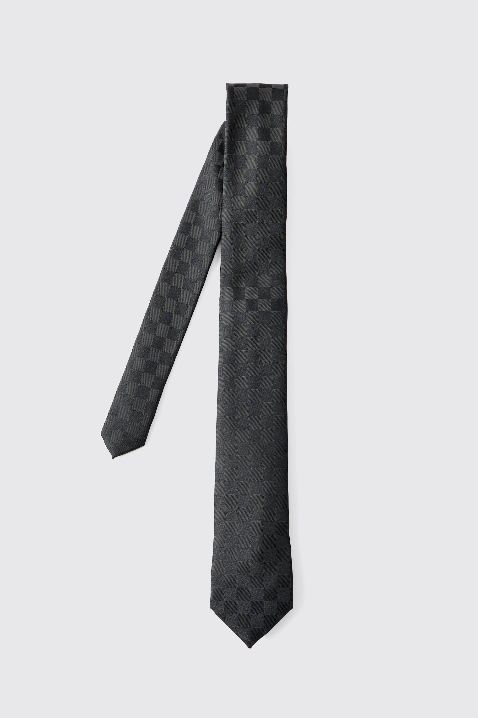 Mens Black Tonal Square Print Tie, Black