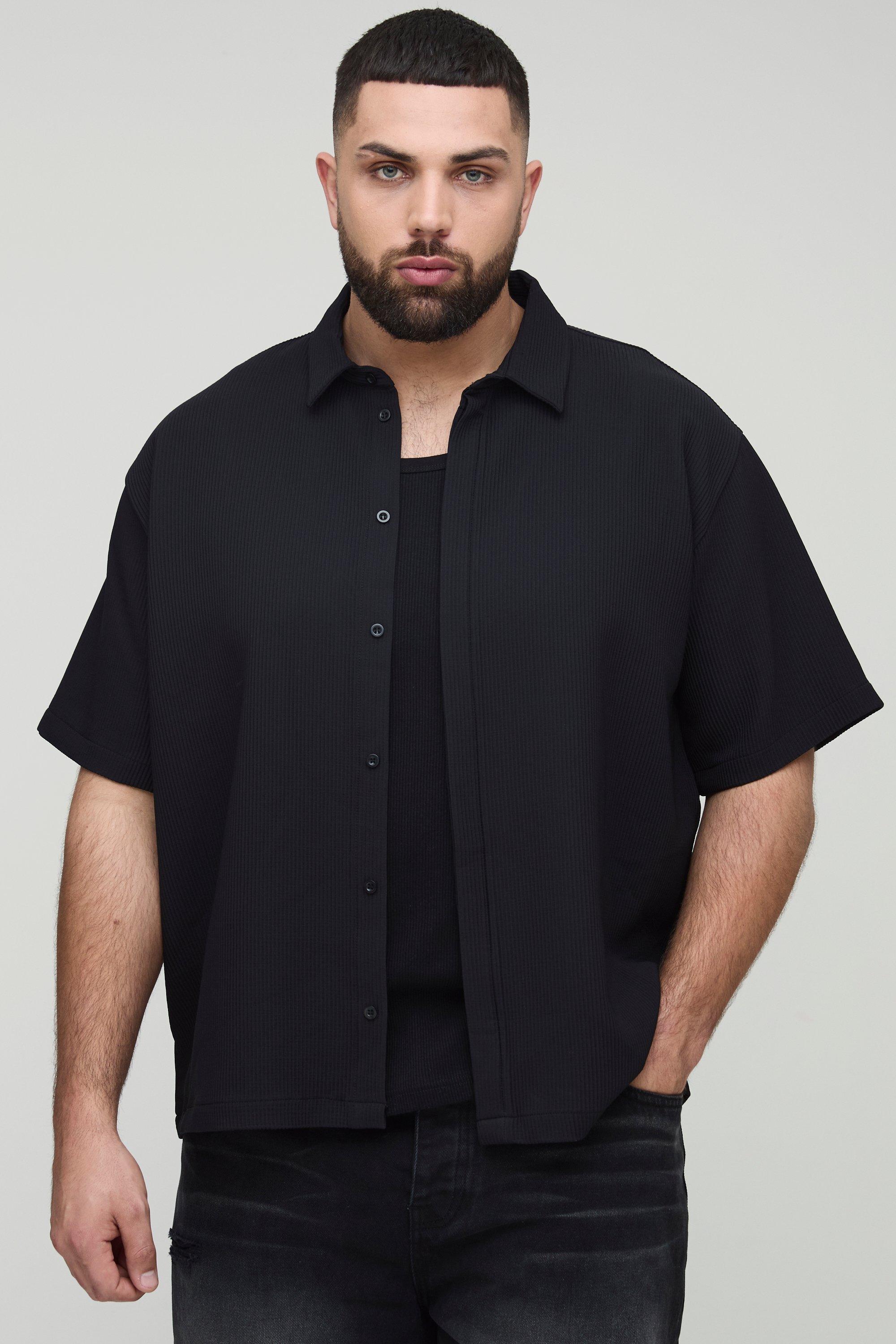 Camicia Plus Size oversize con pieghe e falsatura, Nero
