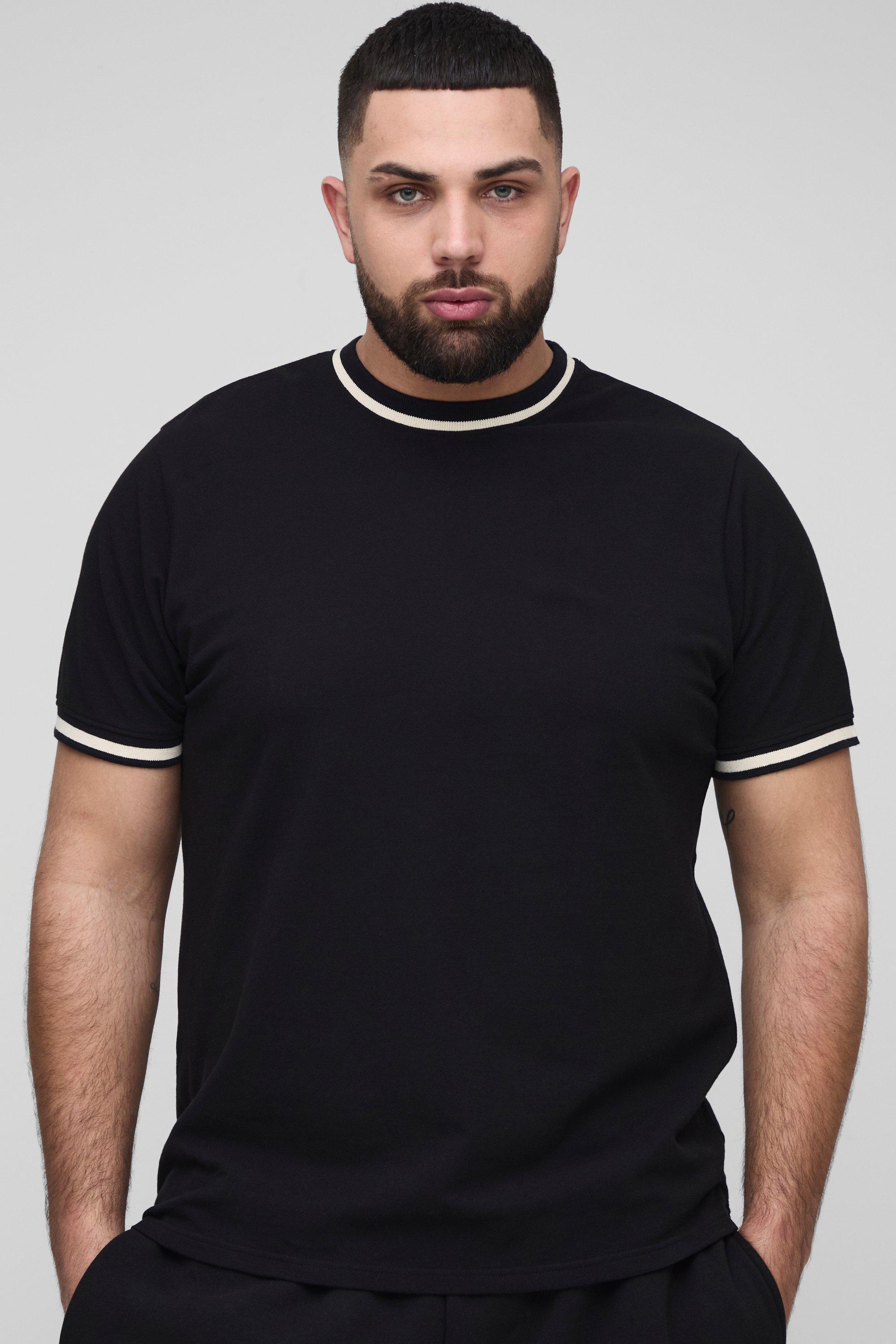 Image of T-shirt Plus Size Slim Fit in piqué, Nero