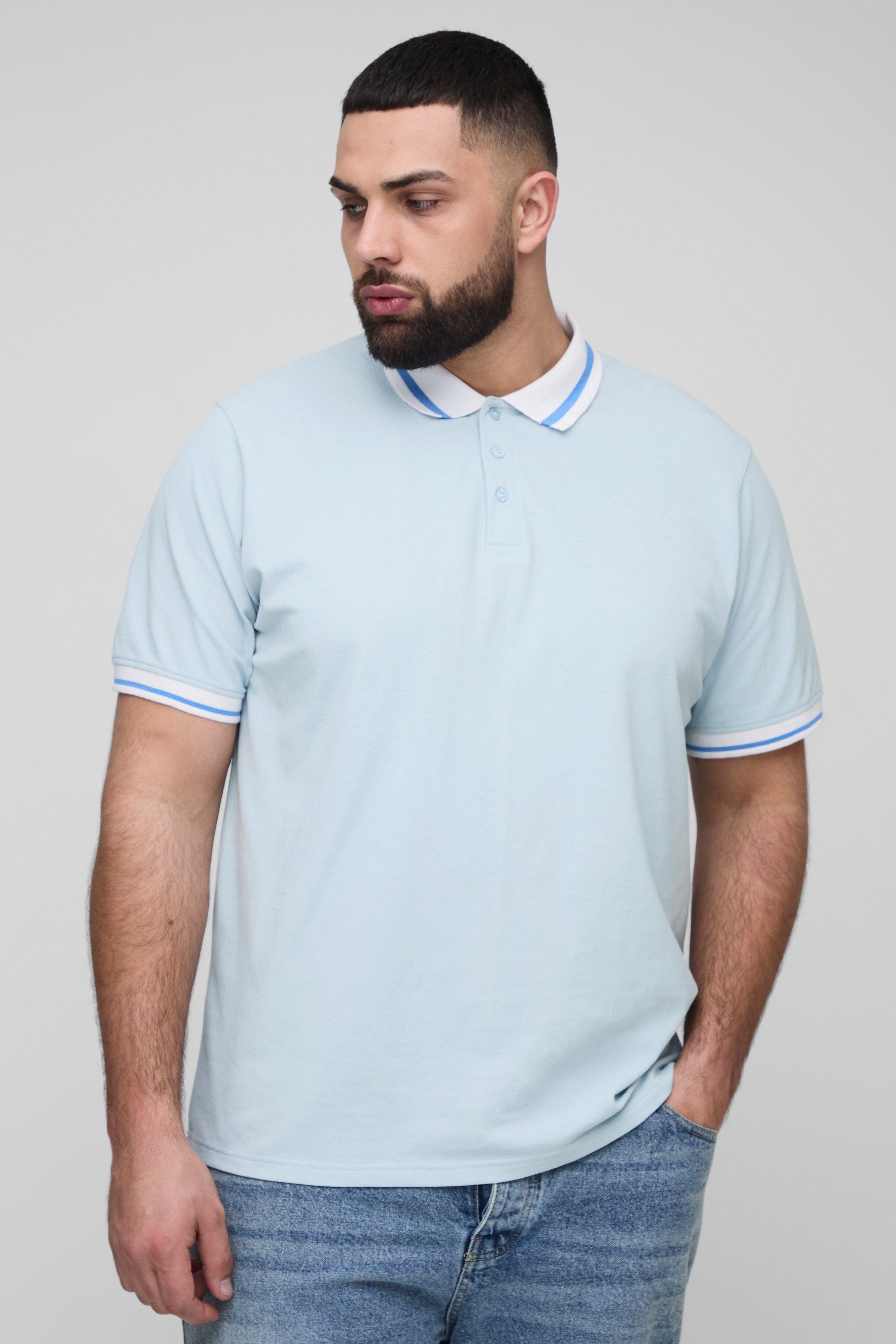Polo Plus Size Slim Fit in piqué, Azzurro