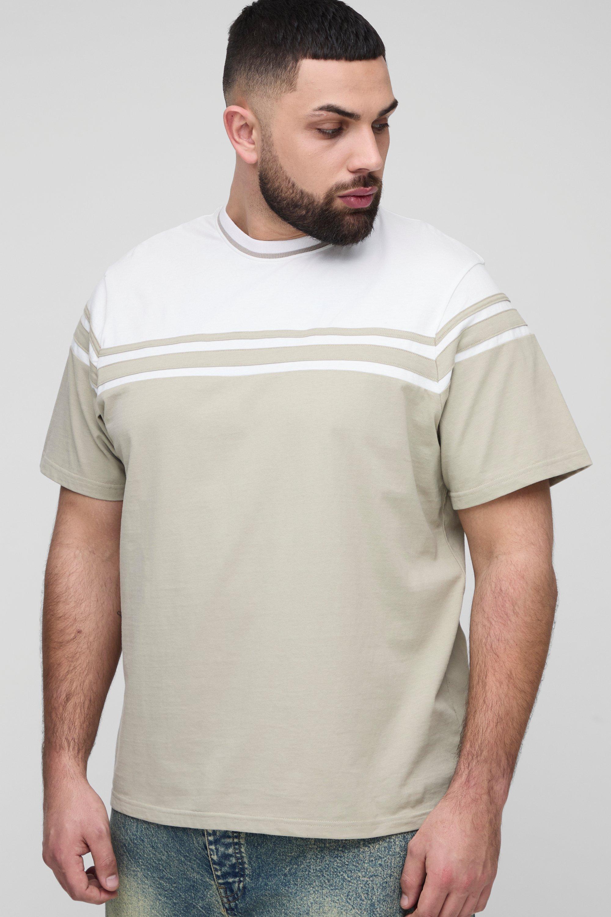 T-shirt Plus Size a blocchi di colore, Beige