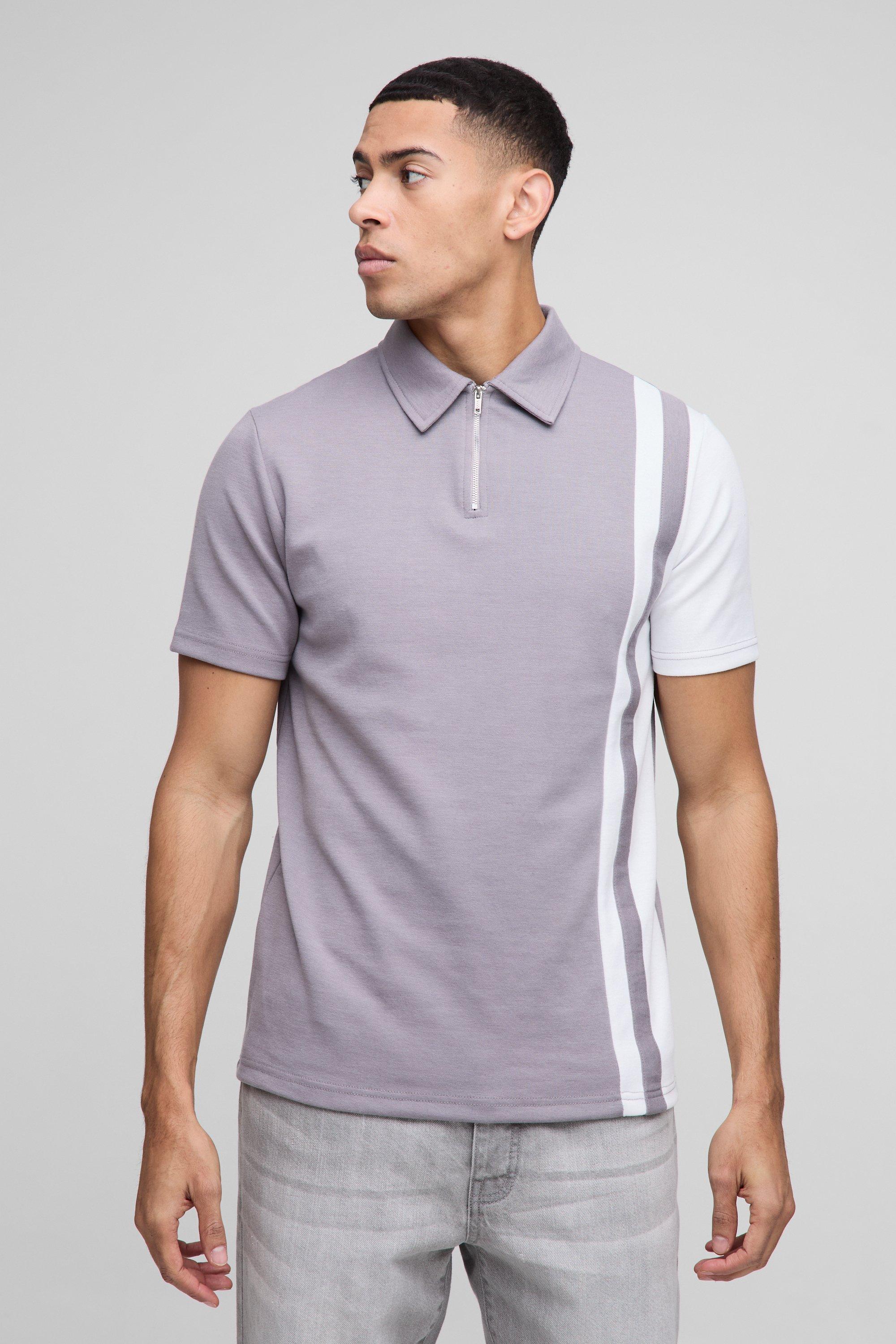 Polo Slim Fit con pannelli laterali e zip sul colletto, Beige