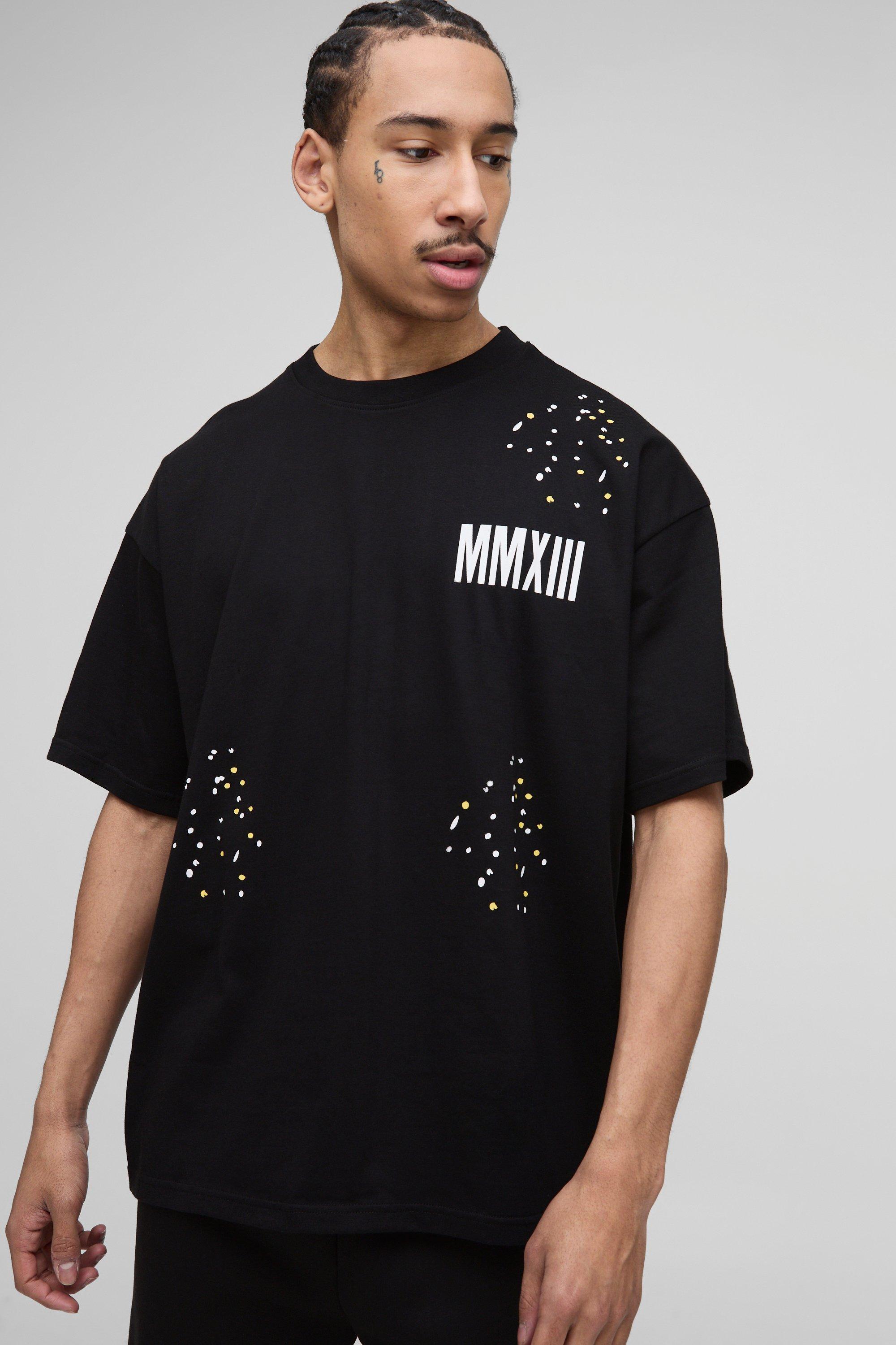 T-shirt oversize Man con schizzi di colore, Nero
