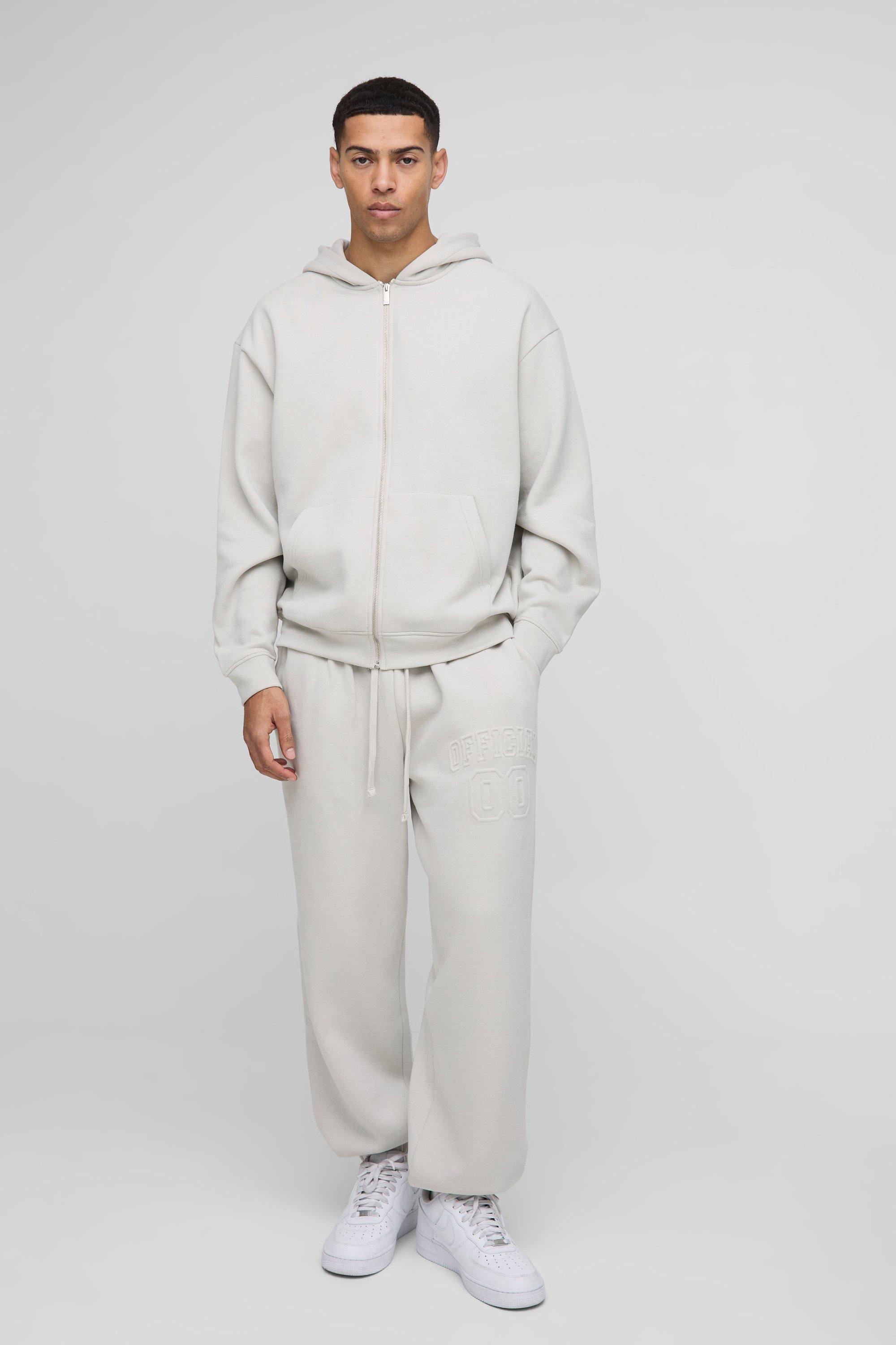 Tuta sportiva oversize Official stile Varsity con incisioni e zip, Grigio