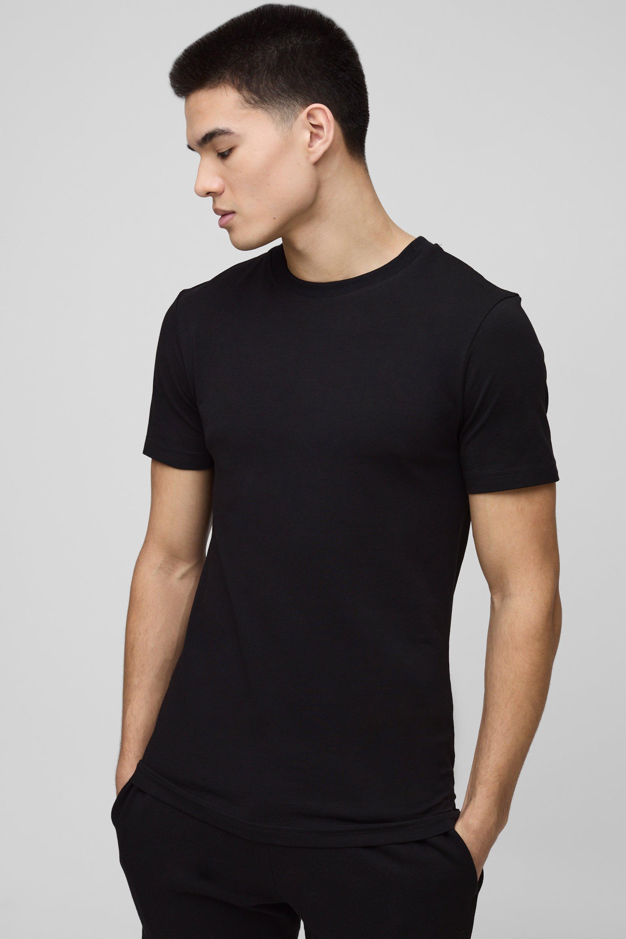 Mens Black Basic Muscle Fit Crew Neck T-Shirt, Black