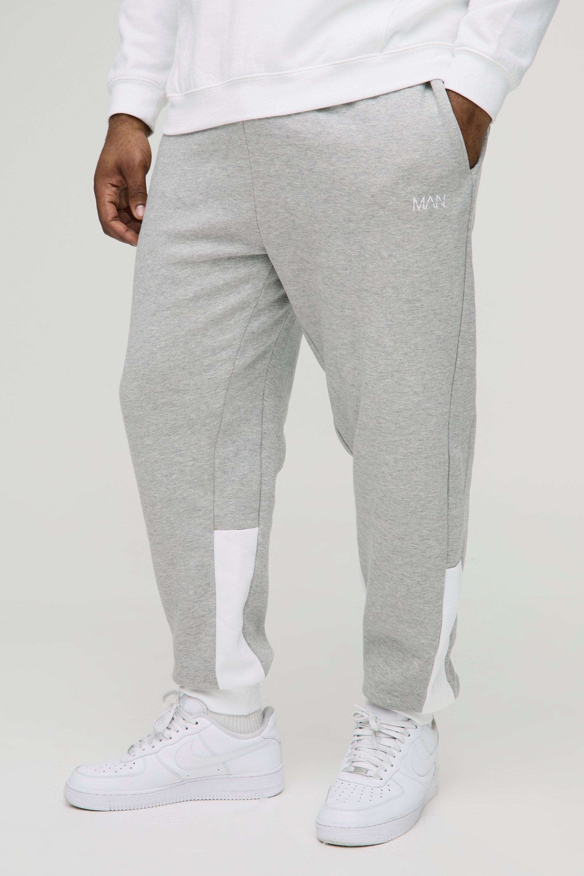 Pantaloni tuta Plus Size Slim Fit a blocchi di colore con stampa Man, Grigio