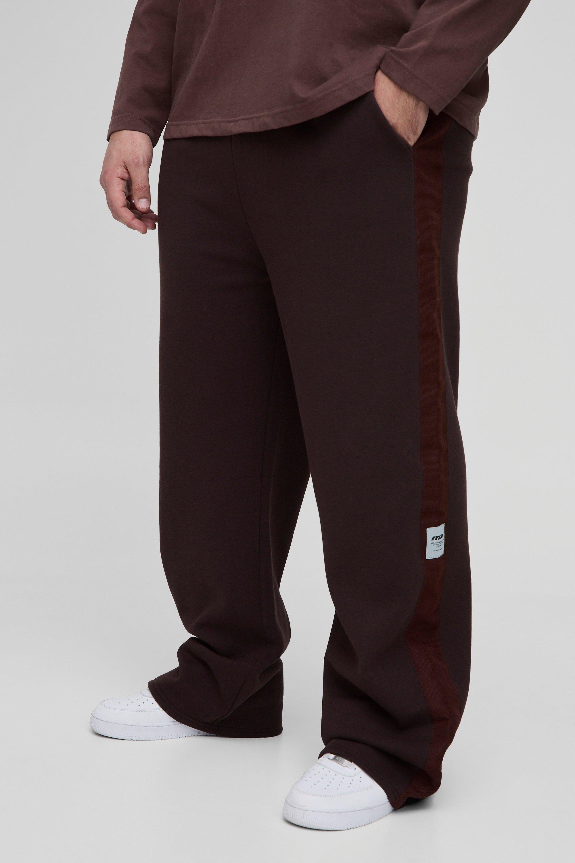 Pantaloni tuta Plus Size rilassati con striscia intessuta, Brown