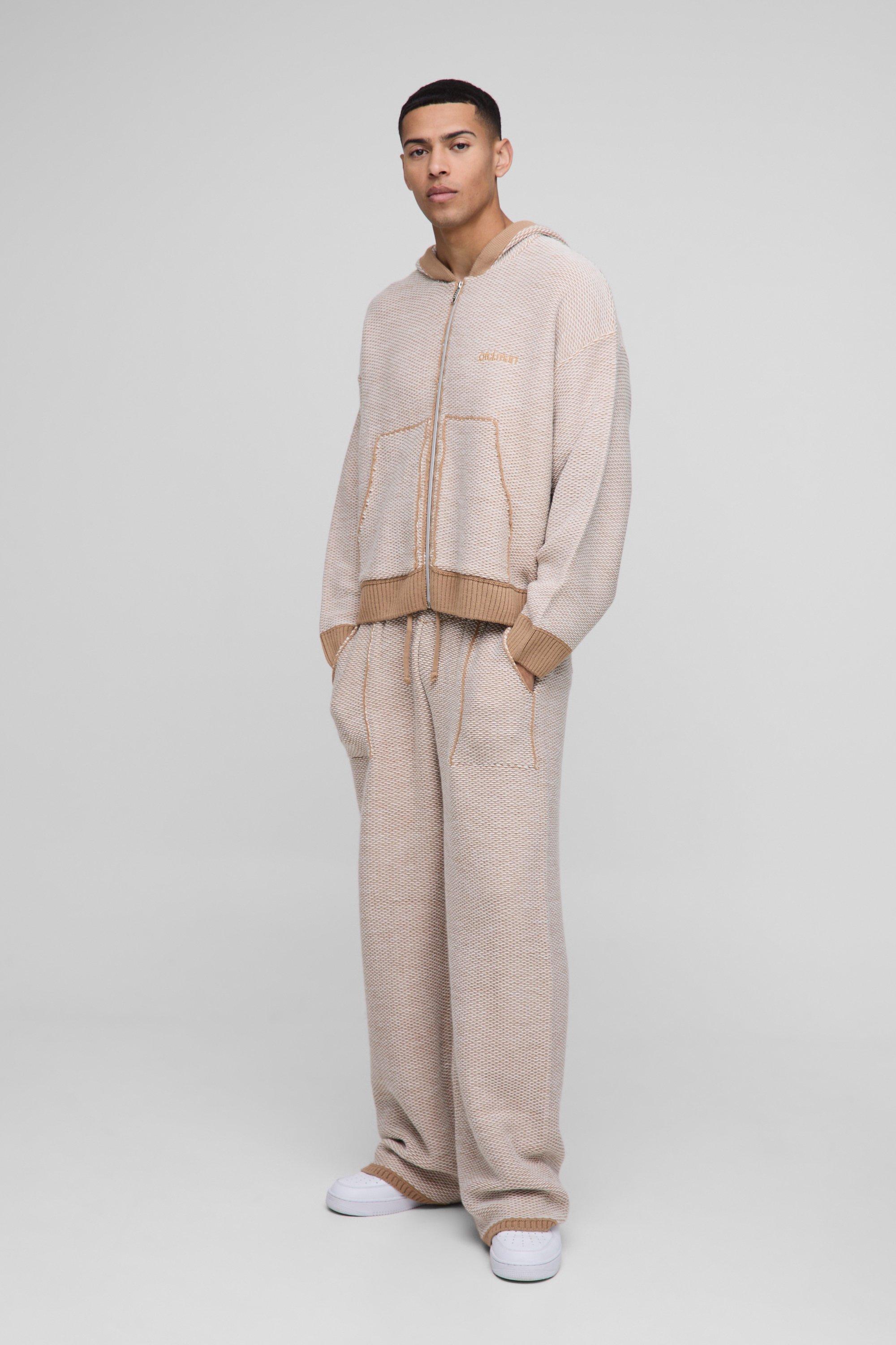 Tuta Sportiva Squadrata Oversize A Gamba Ampia In Bouclé, Beige