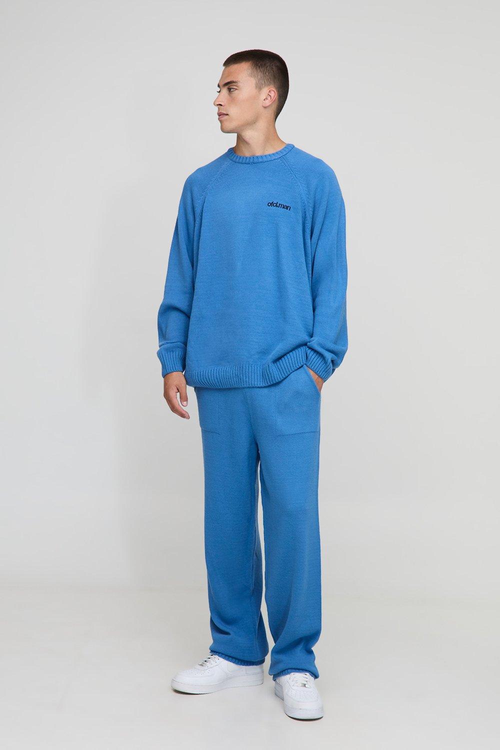 Tuta sportiva oversize in maglia con maniche raglan & pantaloni tuta Regular Fit, Azzurro