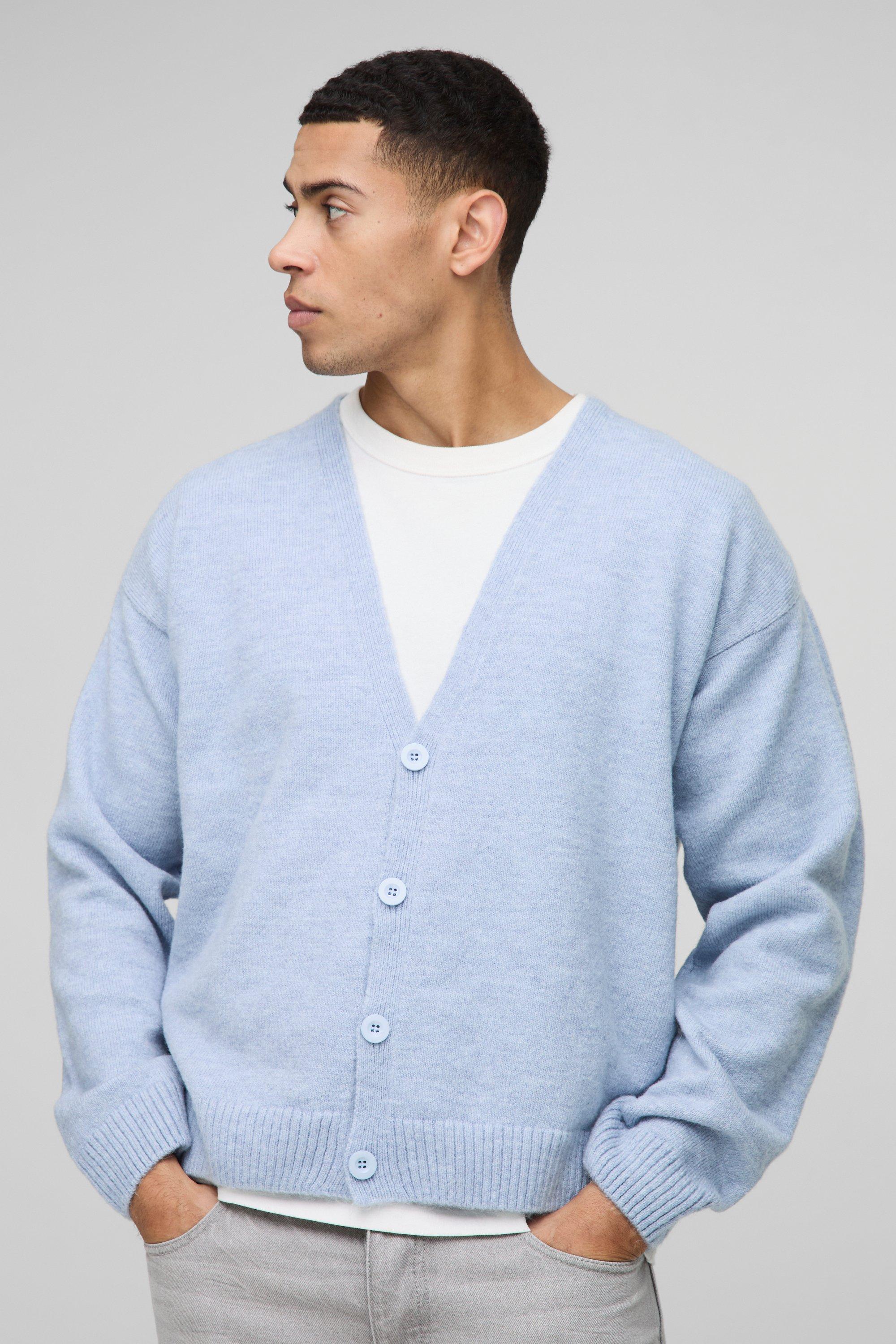 Boohoo Oversized Boxy Drop Shoulder Fluffy Cardigan, Light Blue