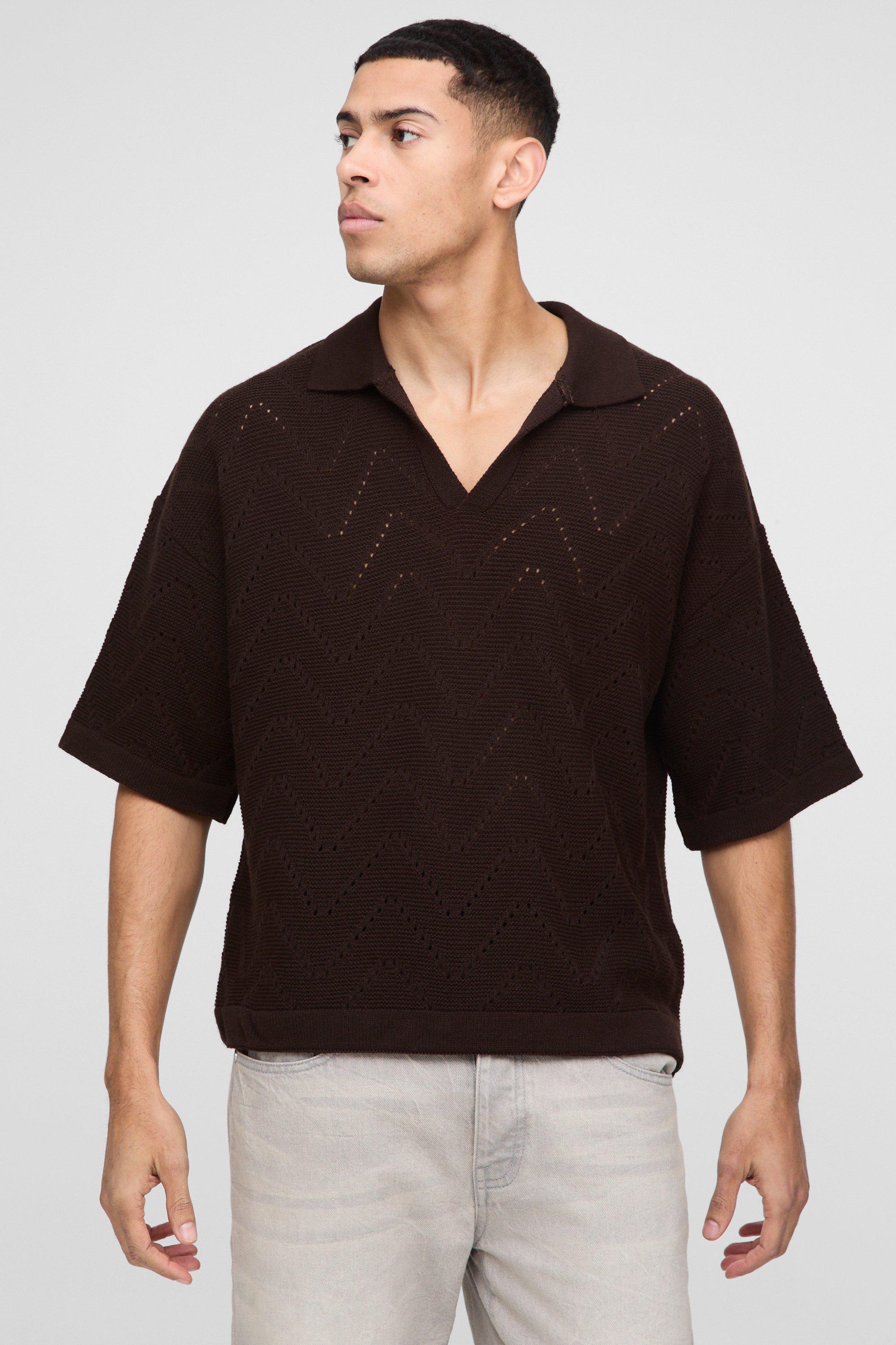 Polo squadrata oversize con cuciture geometriche, Brown