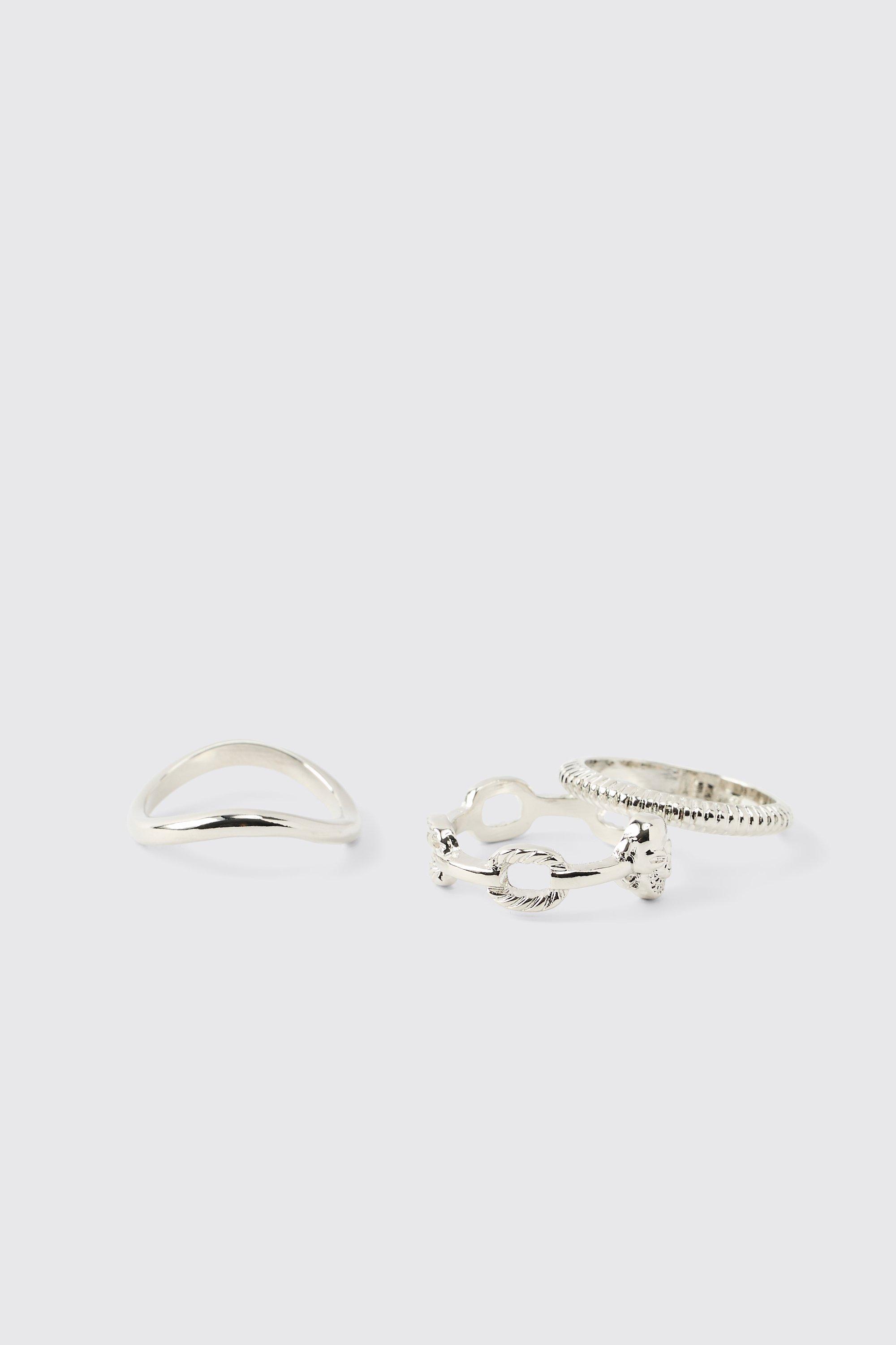 Anelli in argento con teschio - set di 3 paia, Grigio