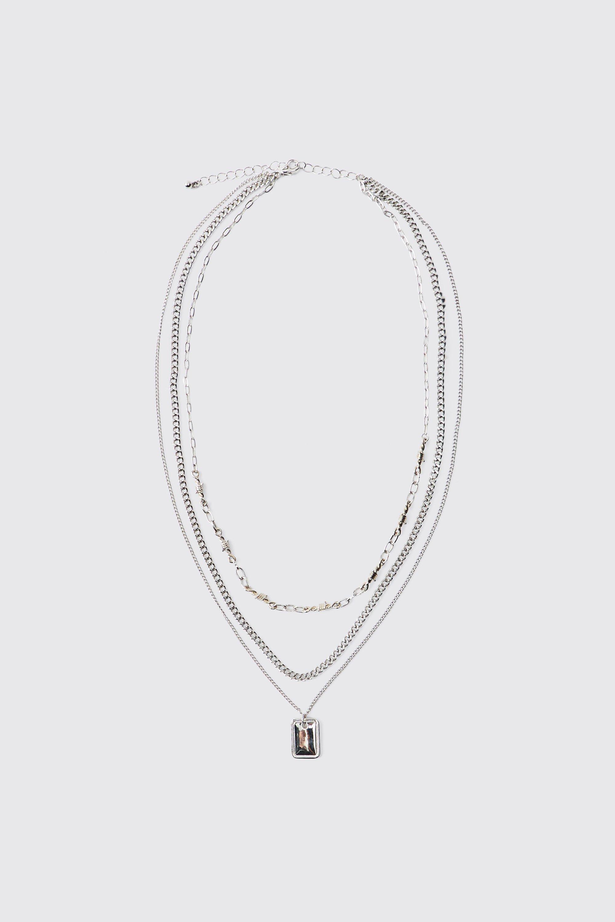 Collana a più fili con pendente a forma di gemma, Grigio