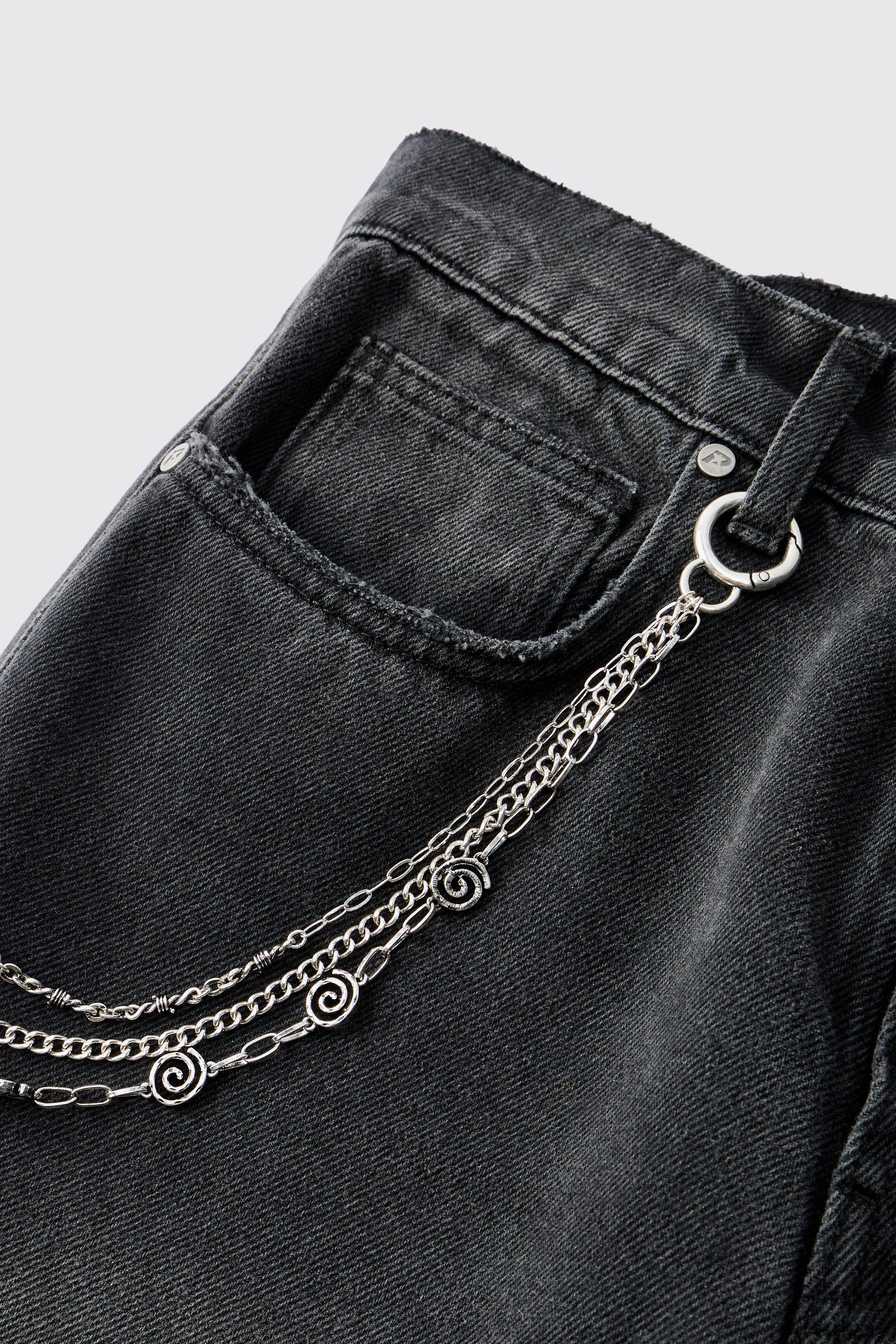 Mens Grey Layered Jean Chain With Swirls, Grey