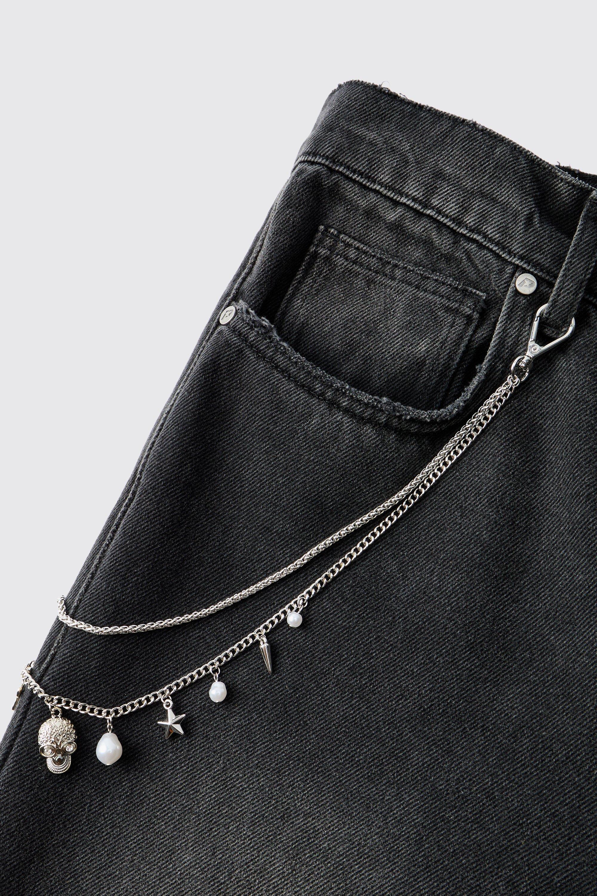 Catena per jeans con pendenti multipli, Grigio