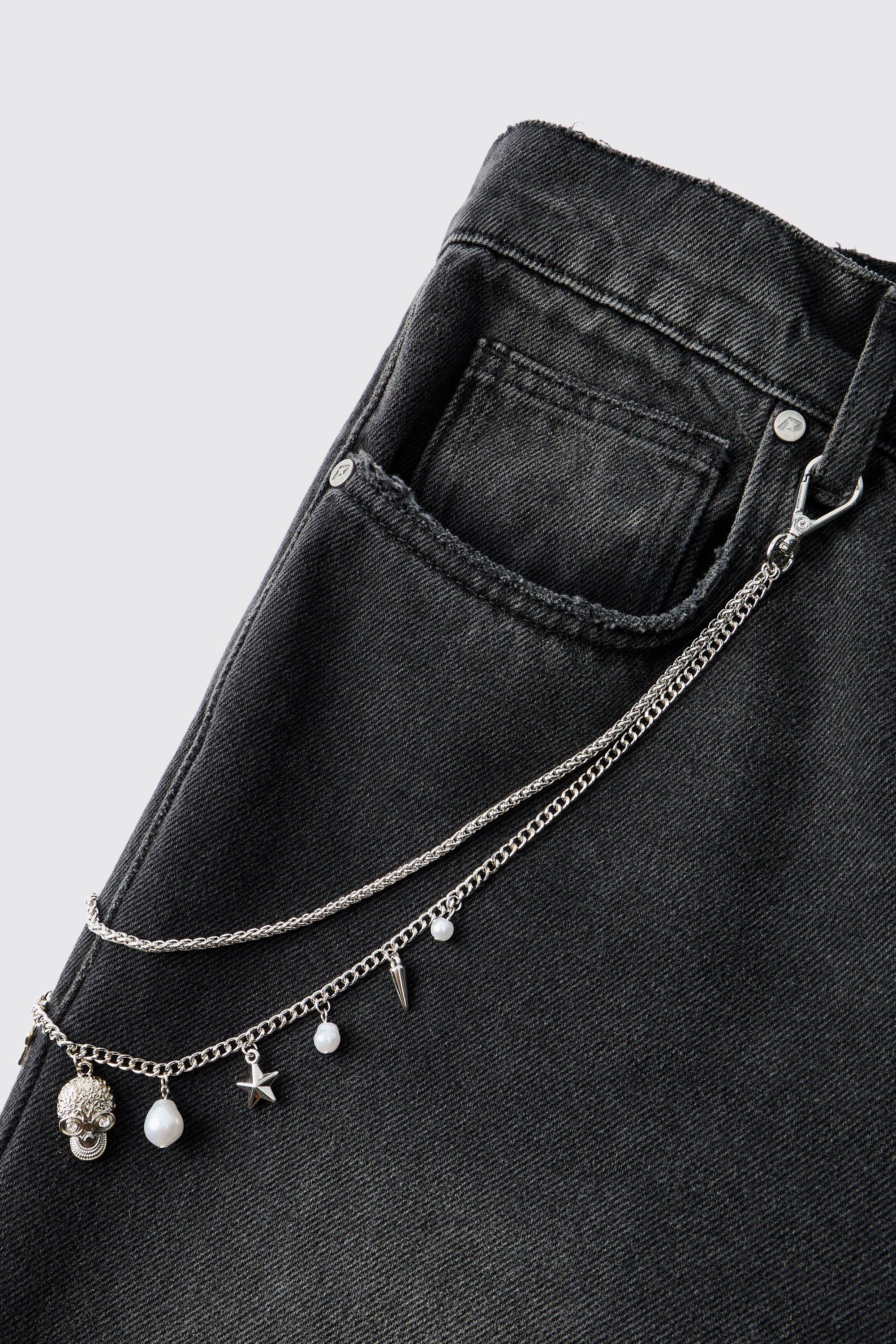 Mens Grey Multi Charm Jean Chain, Grey