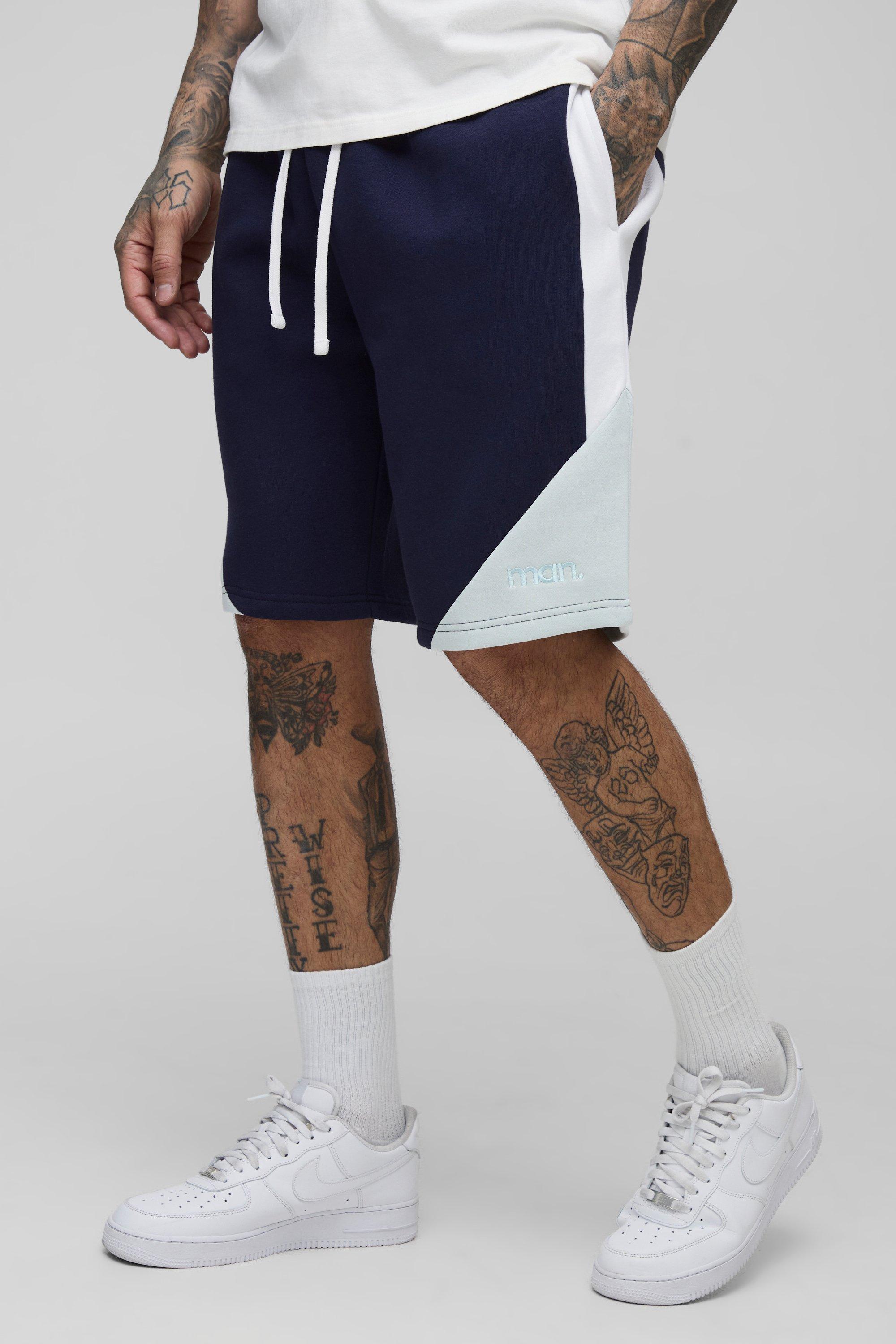 Image of Pantaloncini rilassati Tall Man a blocchi di colore in jersey, Azzurro