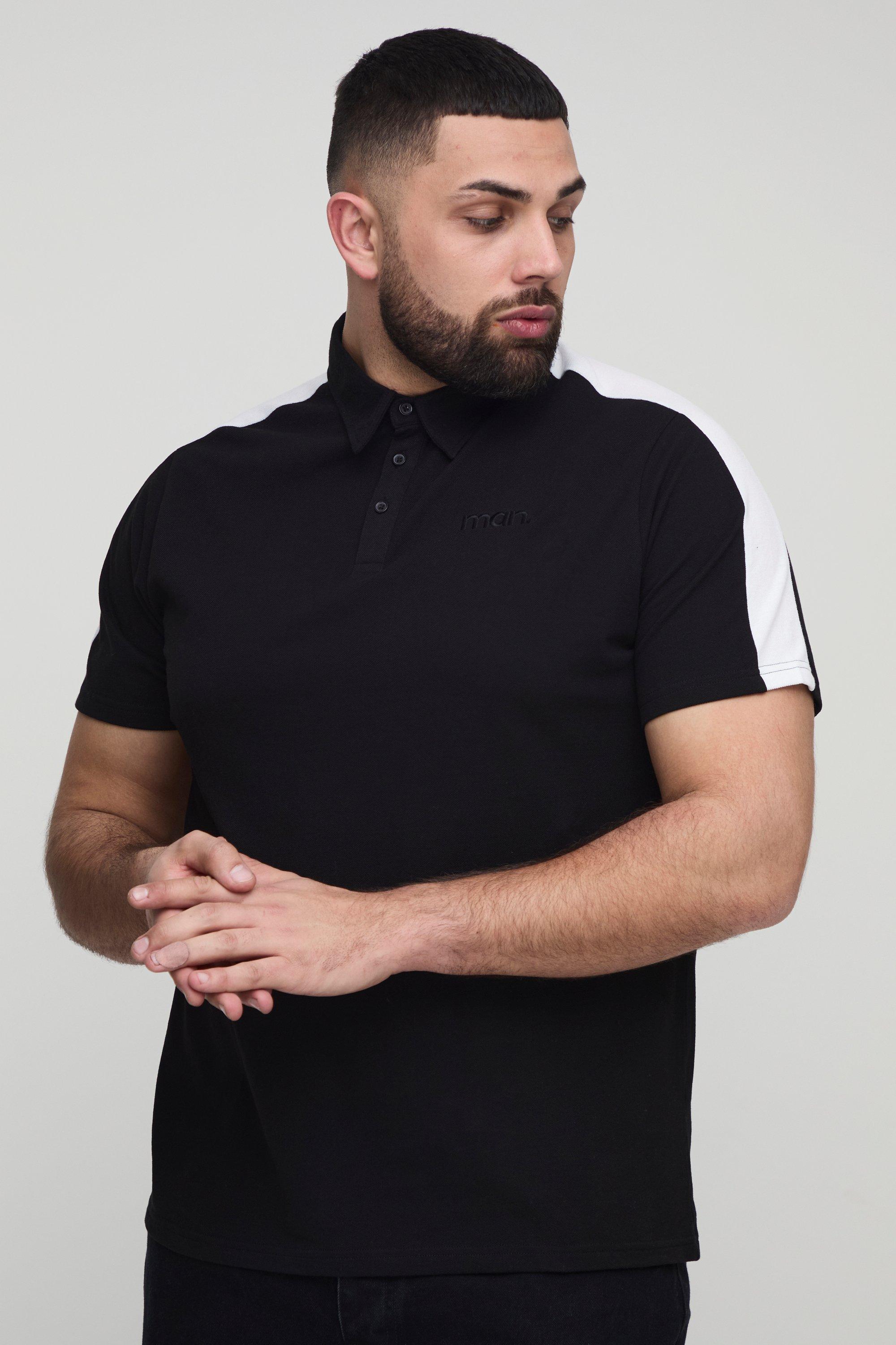 Polo Plus Size Slim Fit Man in piqué a blocchi di colore, Nero