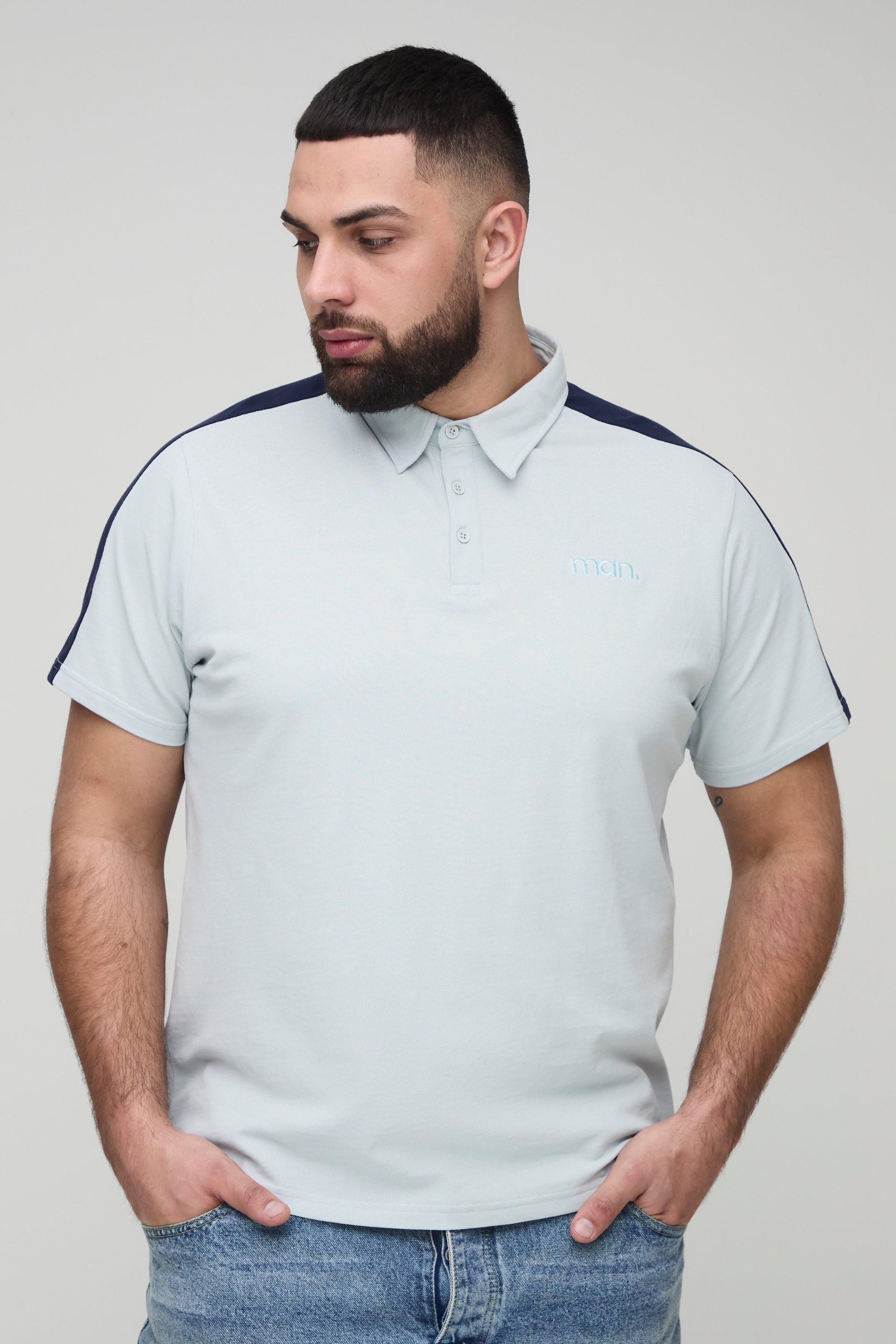Polo Plus Size Slim Fit Man in piqué a blocchi di colore, Azzurro