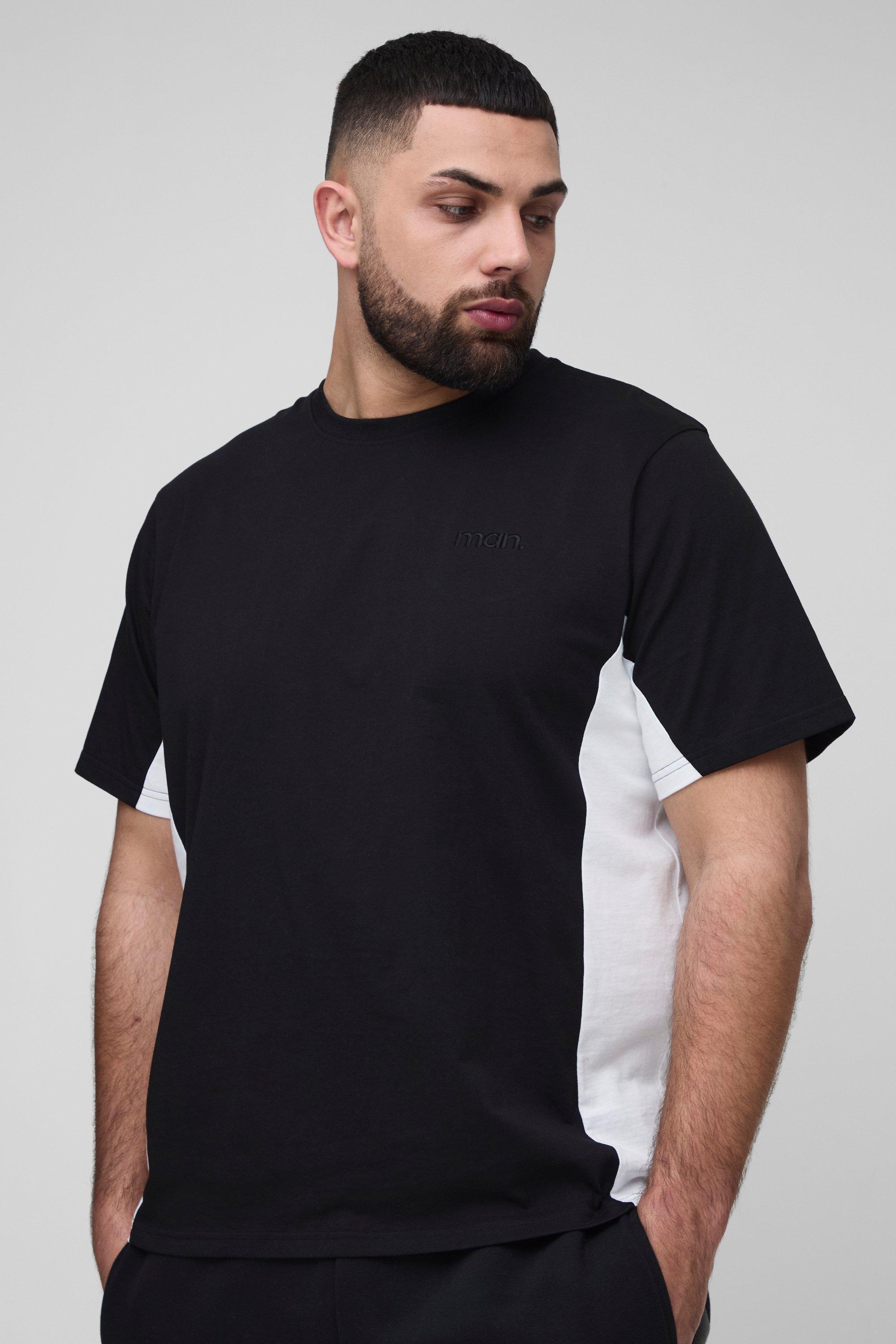 T-shirt Plus Size Man a blocchi di colore, Nero