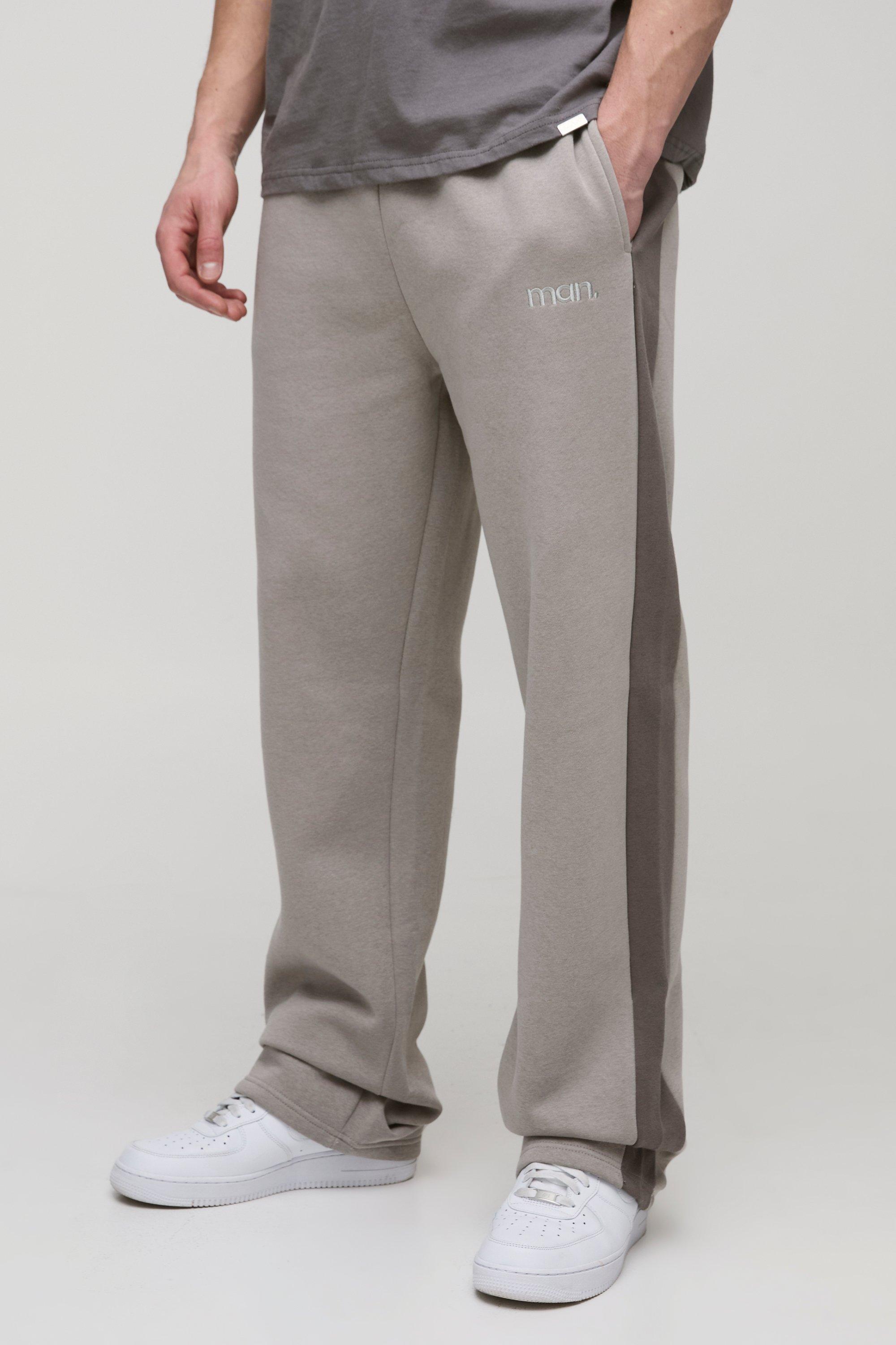 Mens Grey Tall Relaxed Fit Man Panel Detail Joggers, Grey