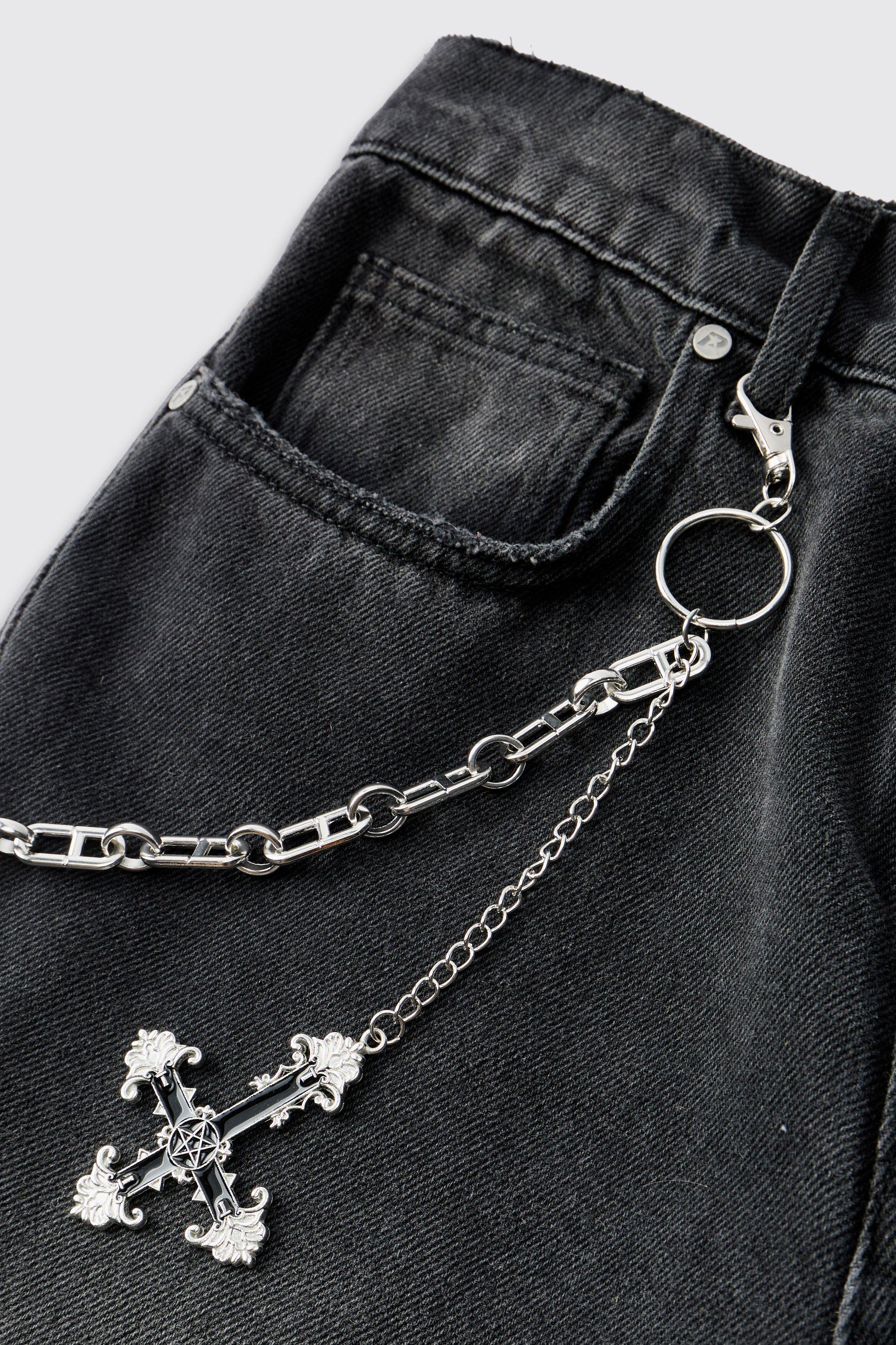 Catena a catena incrociata per jeans color argento, Grigio