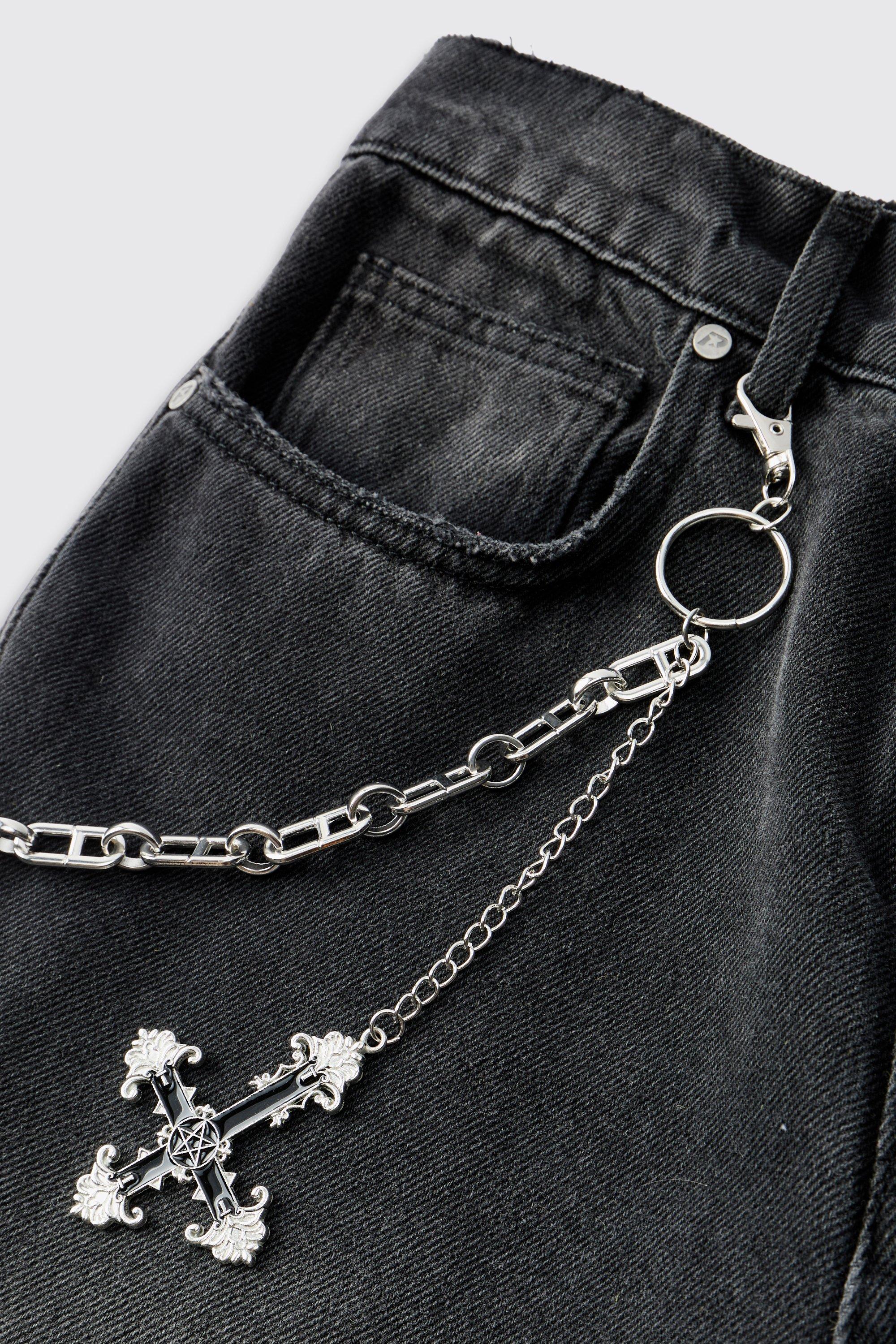 Mens Grey Cross Jean Chain In Silver, Grey