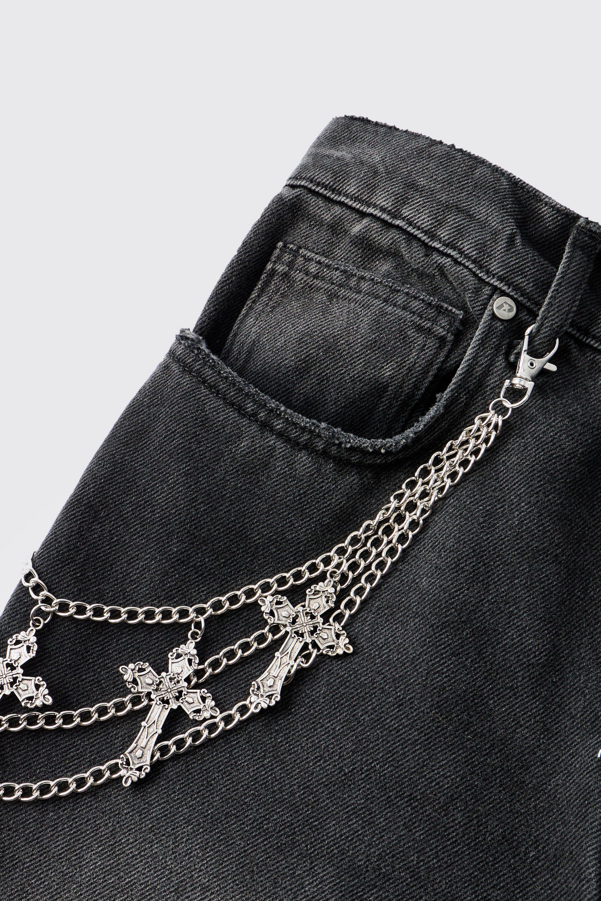 Mens Grey Multiple Cross Jean Chain, Grey