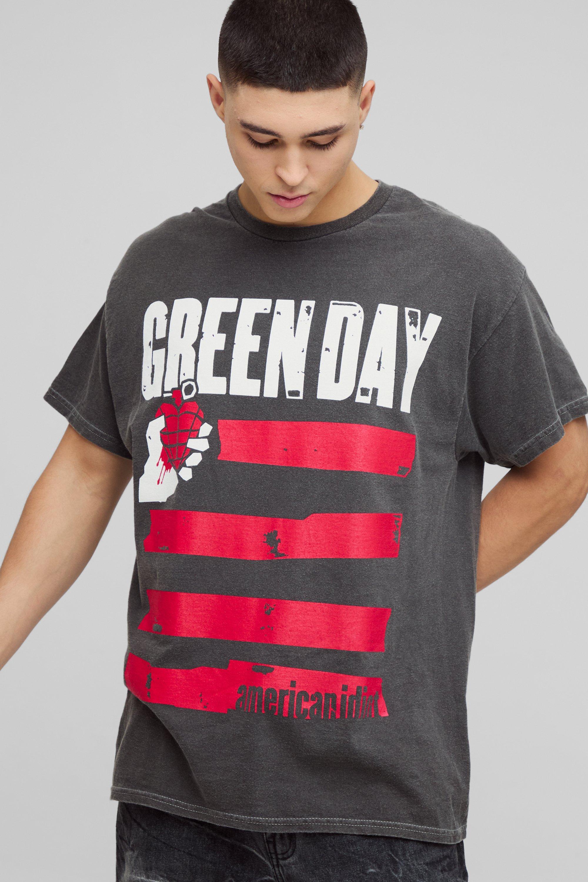 T-shirt oversize slavata ufficiale Green Day con fascia, Grigio